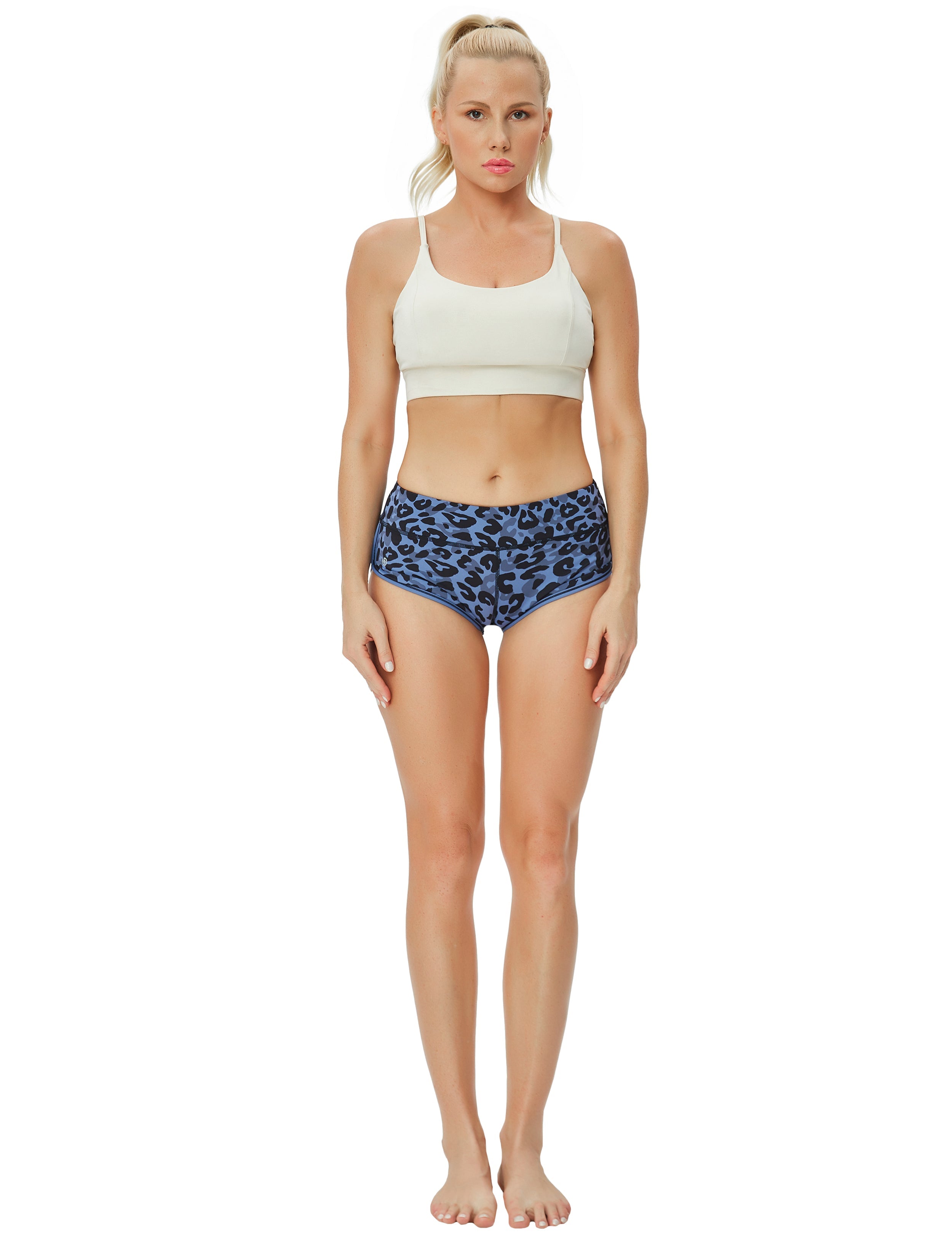 Printed Booty Jogging Shorts navy_leopard Sleek, soft, smooth and totally comfortable: our newest sexy style is here. Softest-ever fabric High elasticity High density 4-way stretch Fabric doesn't attract lint easily No see-through Moisture-wicking Machine wash 78% Polyester, 22% Spandex