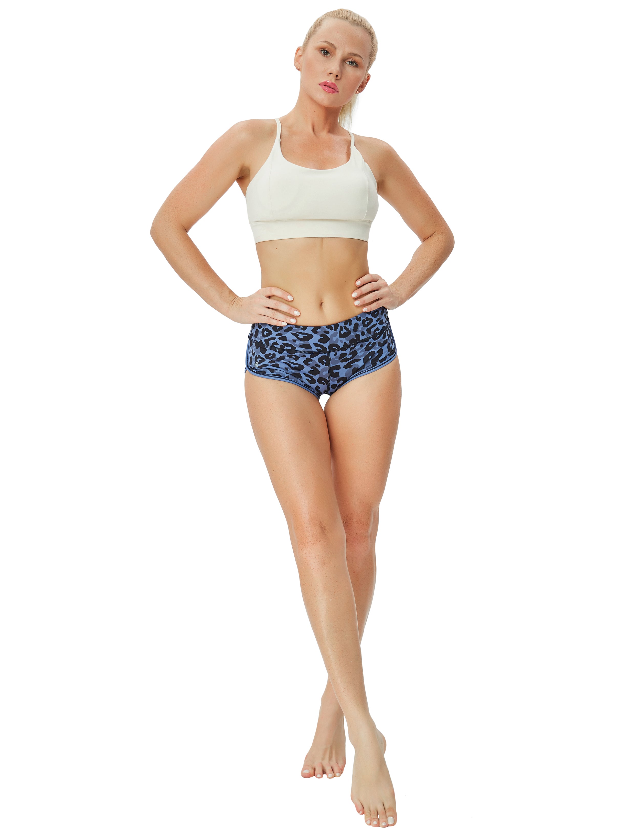 Printed Booty Yoga Shorts navy_leopard Sleek, soft, smooth and totally comfortable: our newest sexy style is here. Softest-ever fabric High elasticity High density 4-way stretch Fabric doesn't attract lint easily No see-through Moisture-wicking Machine wash 78% Polyester, 22% Spandex