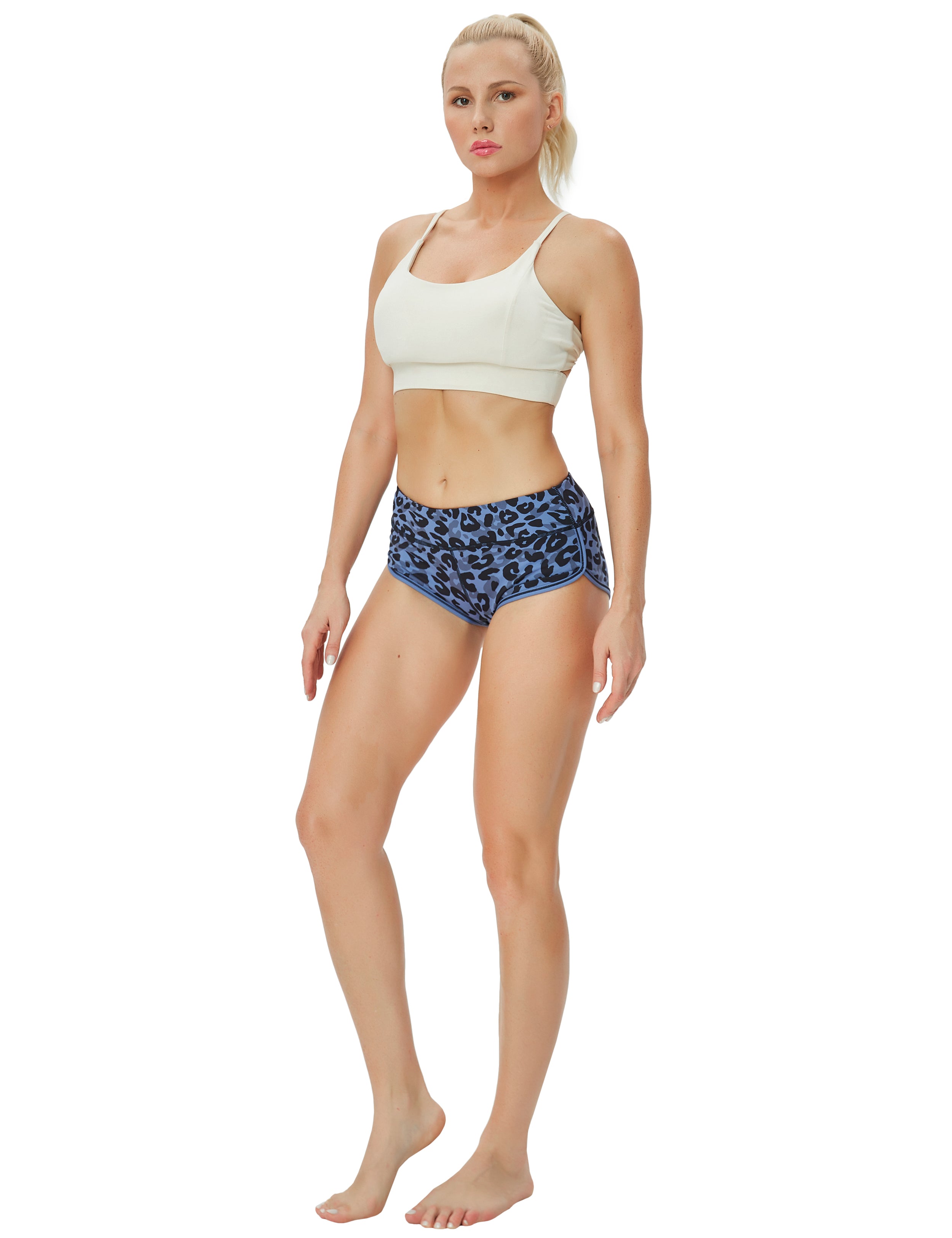 Printed Booty Yoga Shorts navy_leopard Sleek, soft, smooth and totally comfortable: our newest sexy style is here. Softest-ever fabric High elasticity High density 4-way stretch Fabric doesn't attract lint easily No see-through Moisture-wicking Machine wash 78% Polyester, 22% Spandex