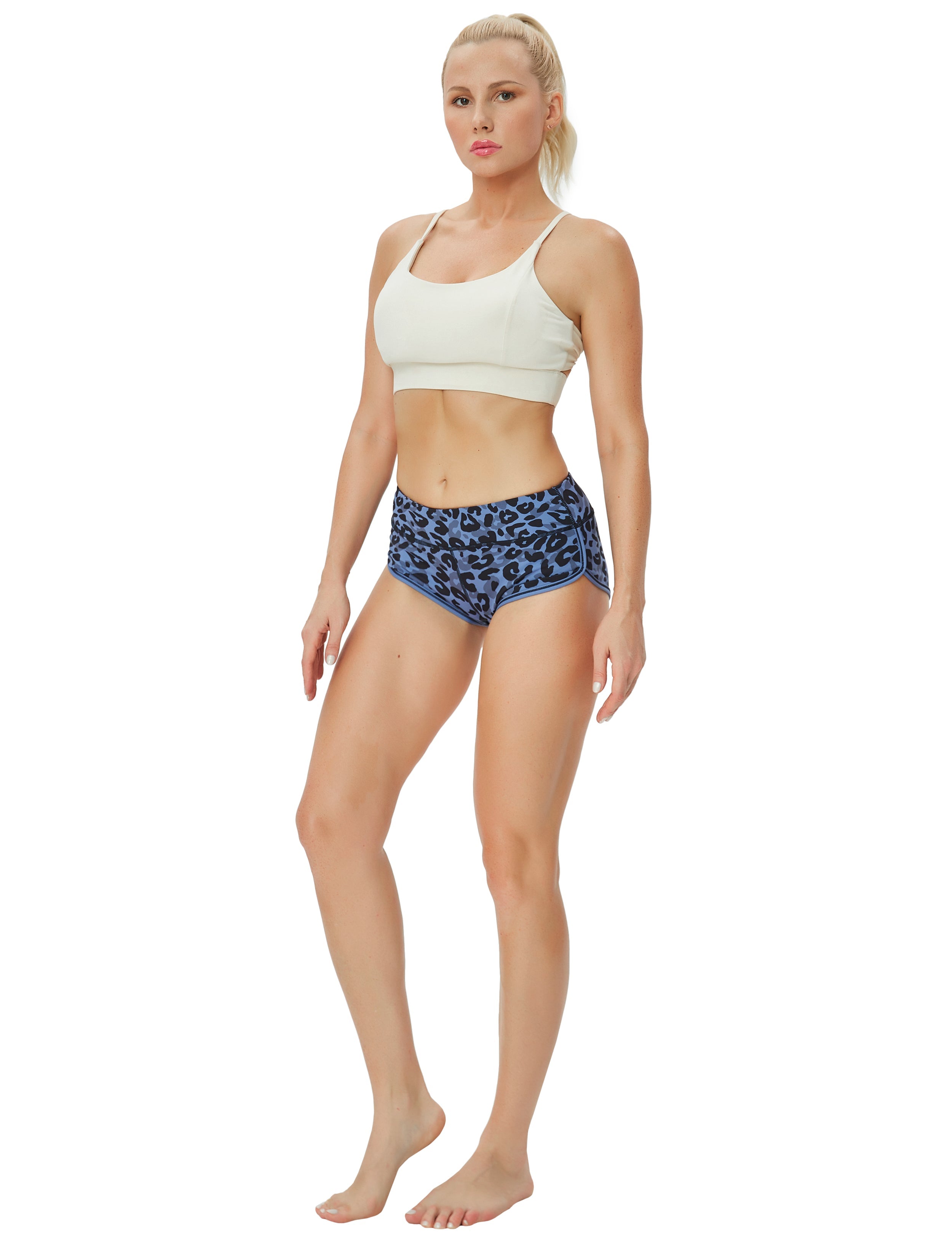 Printed Booty Pilates Shorts navy_leopard Sleek, soft, smooth and totally comfortable: our newest sexy style is here. Softest-ever fabric High elasticity High density 4-way stretch Fabric doesn't attract lint easily No see-through Moisture-wicking Machine wash 78% Polyester, 22% Spandex