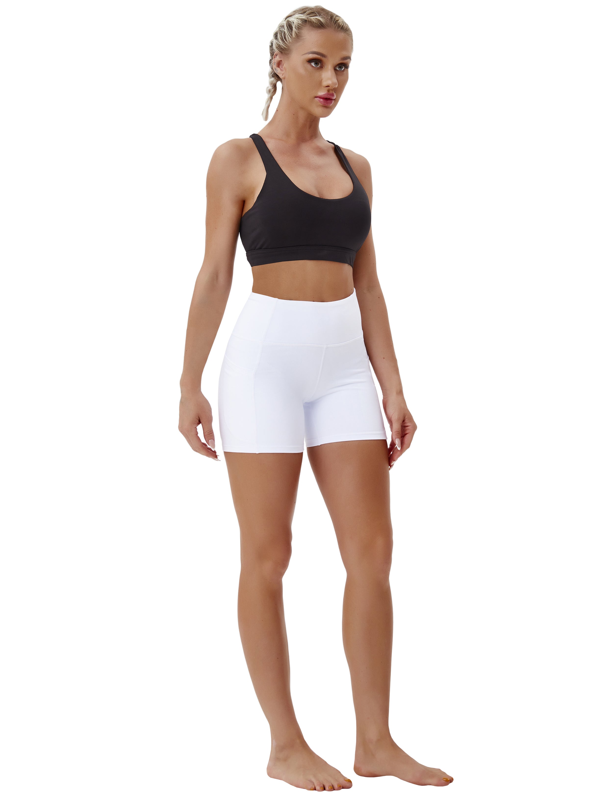 High Waist Side Pockets Yoga Shorts white