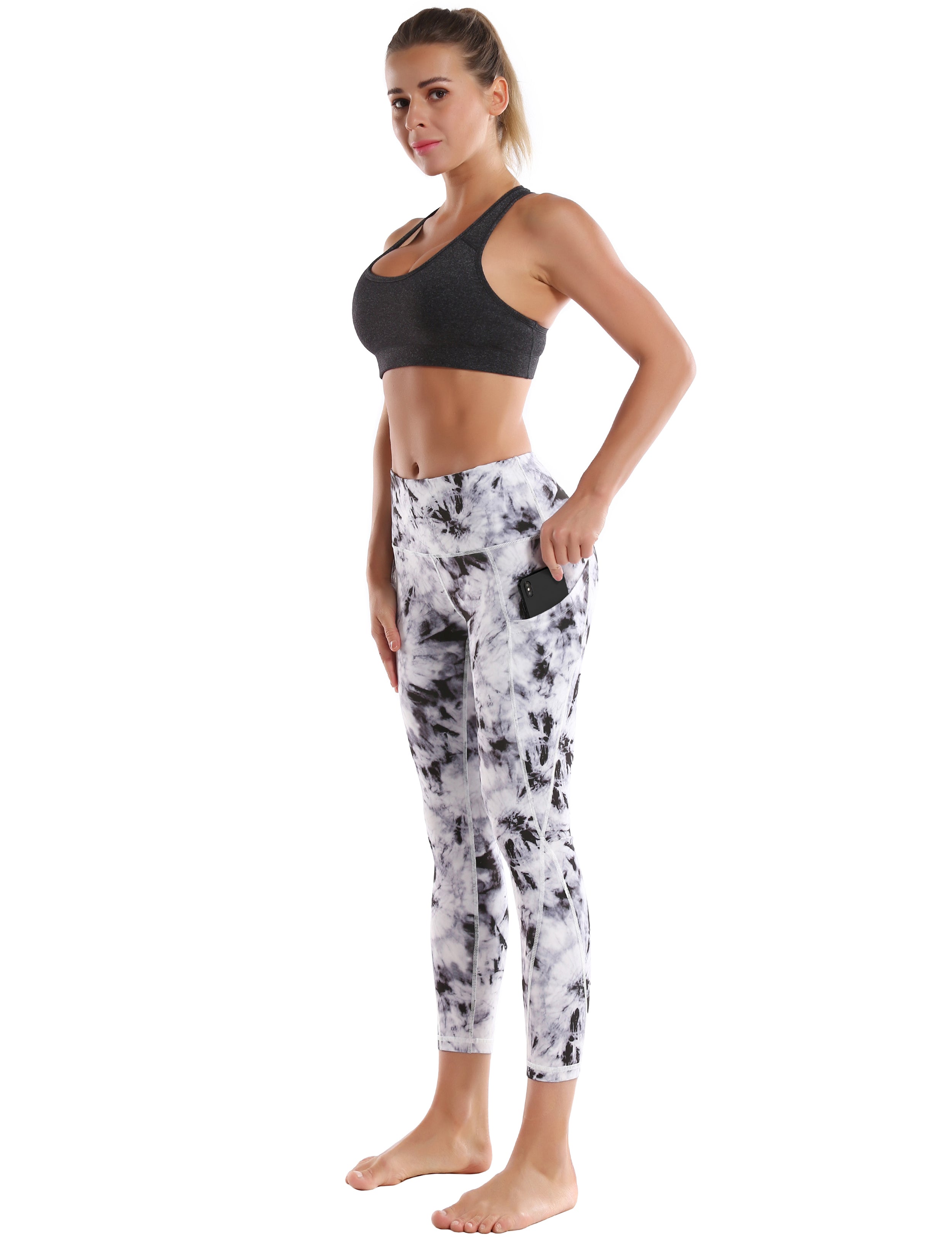 22" Printed Side Pockets Capris black dandelion_Pilates