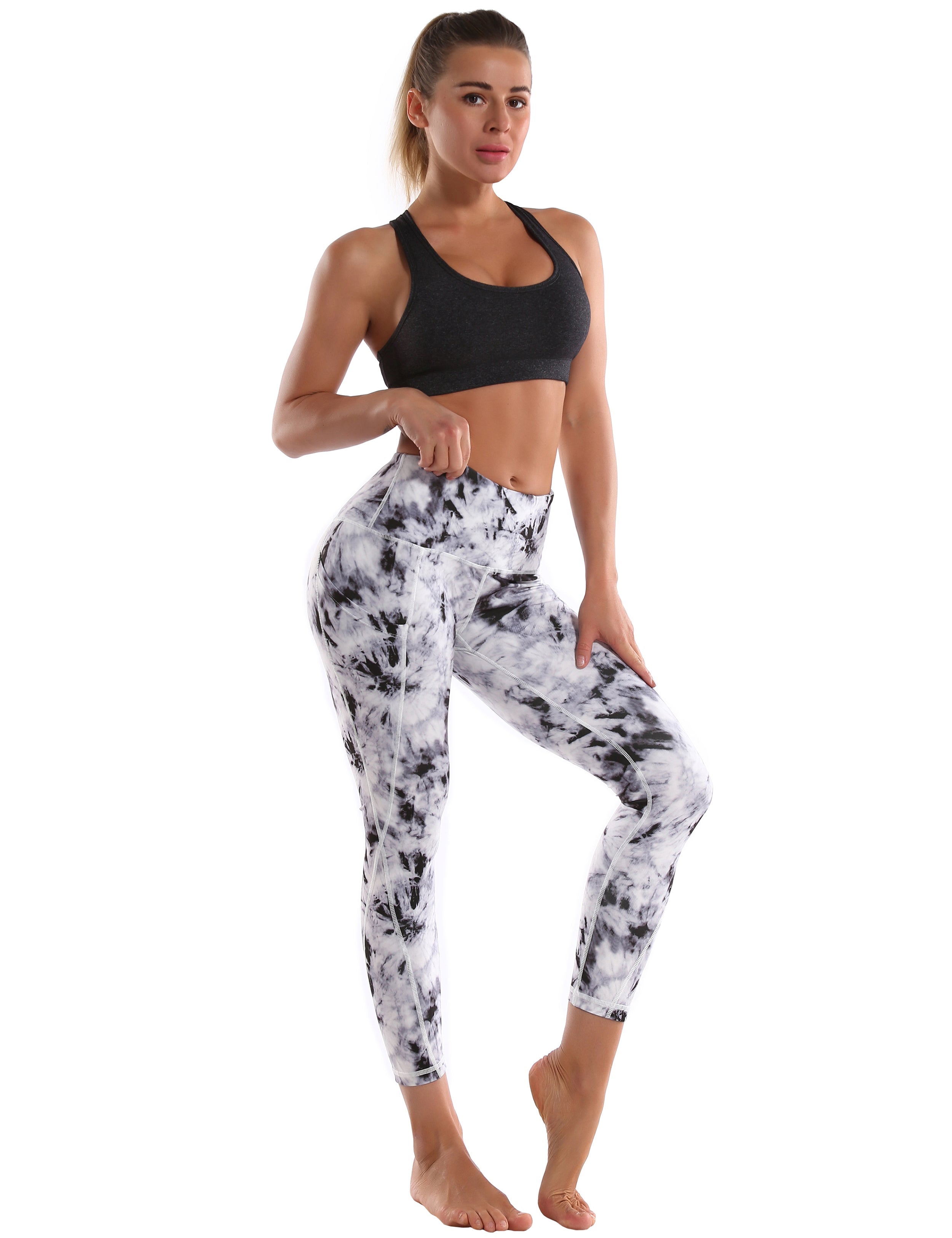 22" Printed Side Pockets Capris black dandelion_Pilates