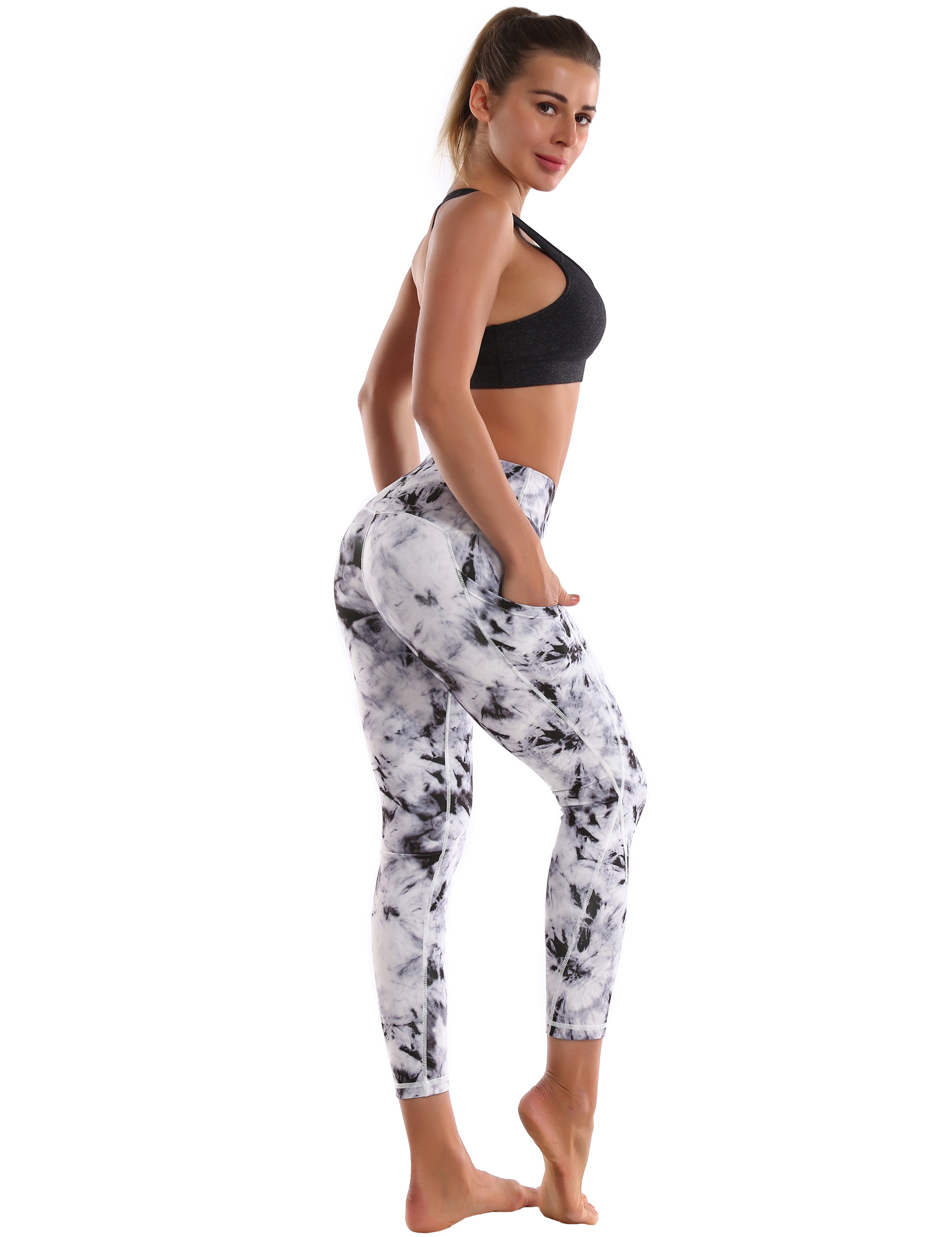 22" Printed Side Pockets Capris black dandelion_Pilates
