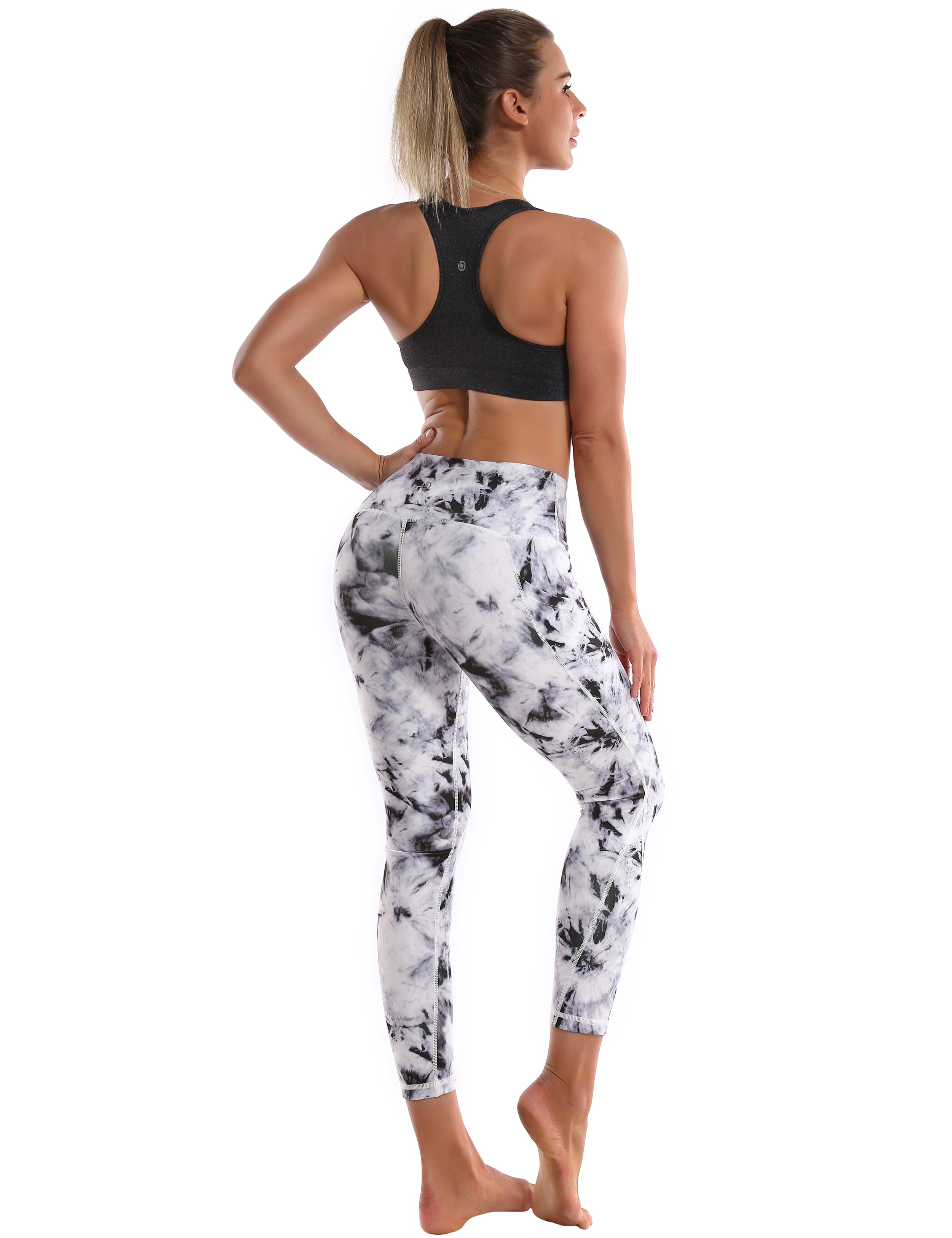 22" Printed Side Pockets Capris black dandelion_Pilates