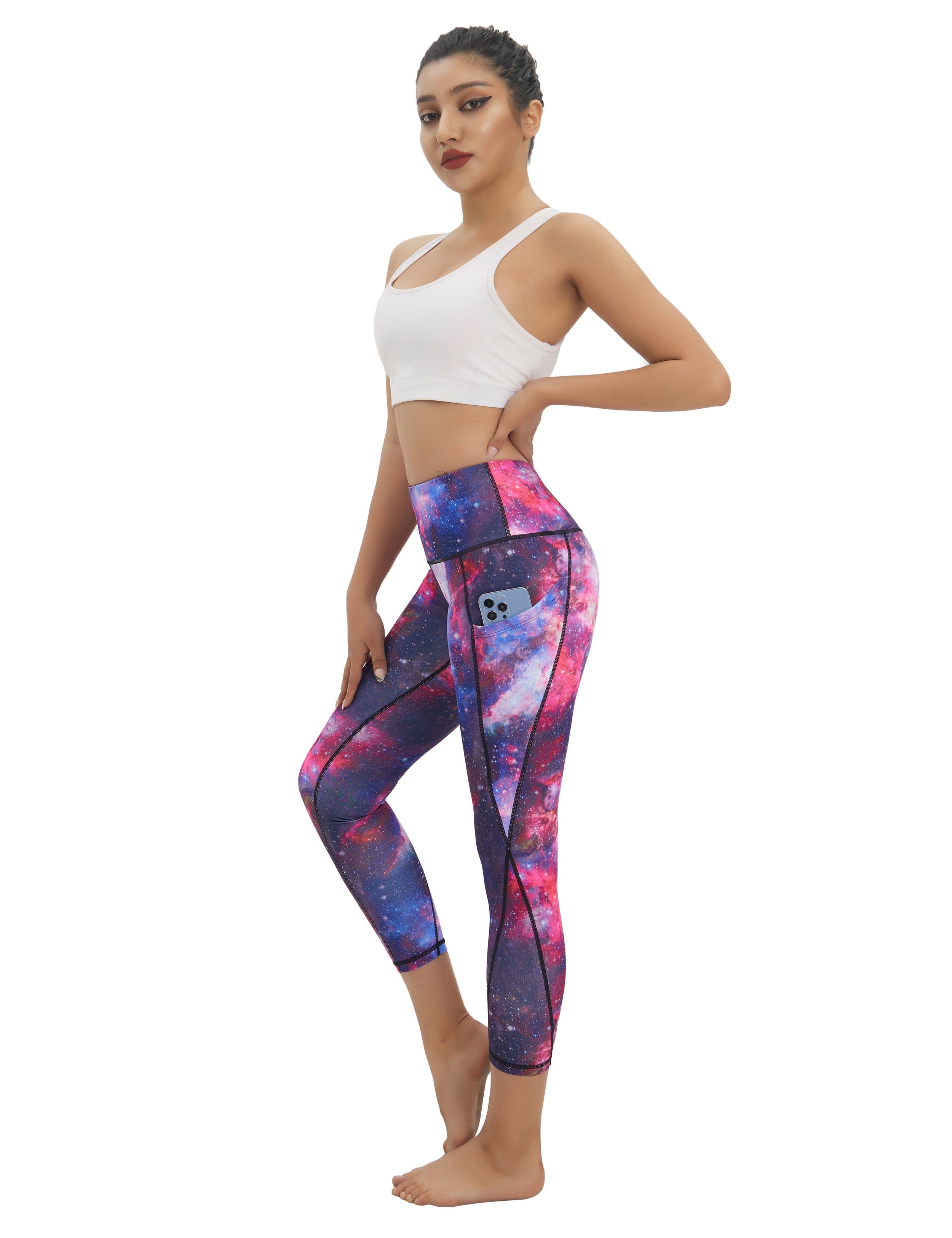 22" Printed Side Pockets Capris galaxy_Pilates