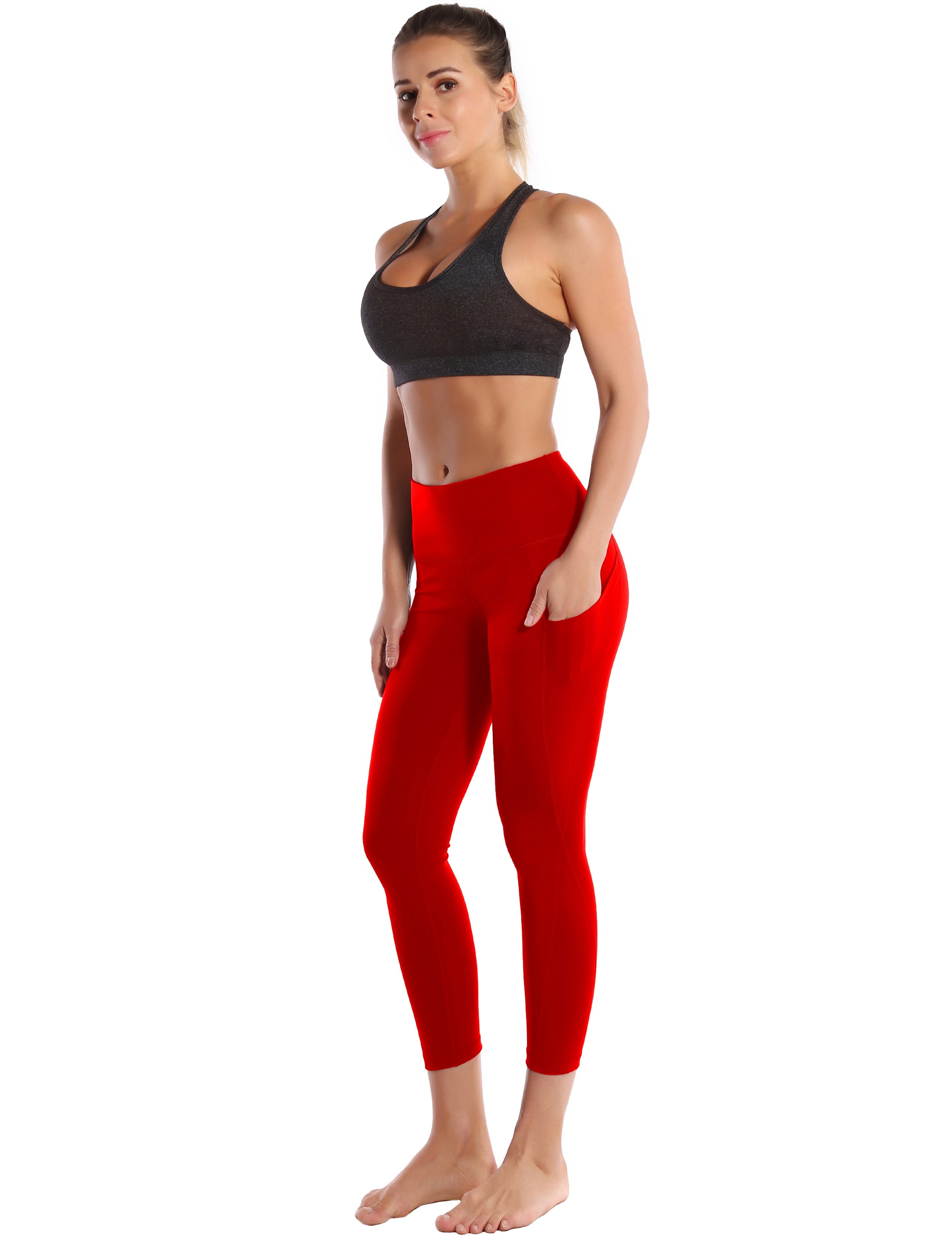22" High Waist Side Pockets Capris scarlet_Gym