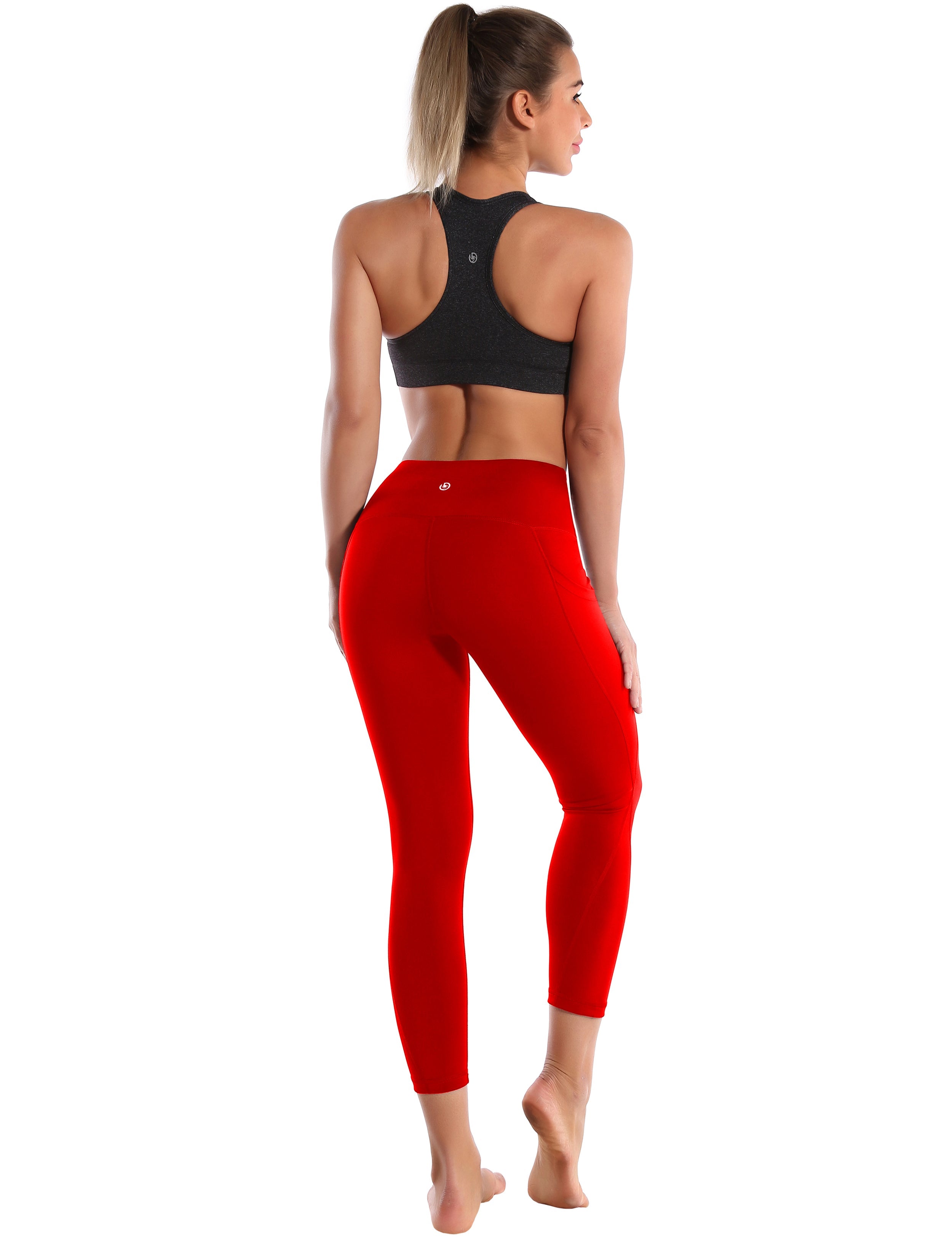 22" High Waist Side Pockets Capris scarlet_yoga