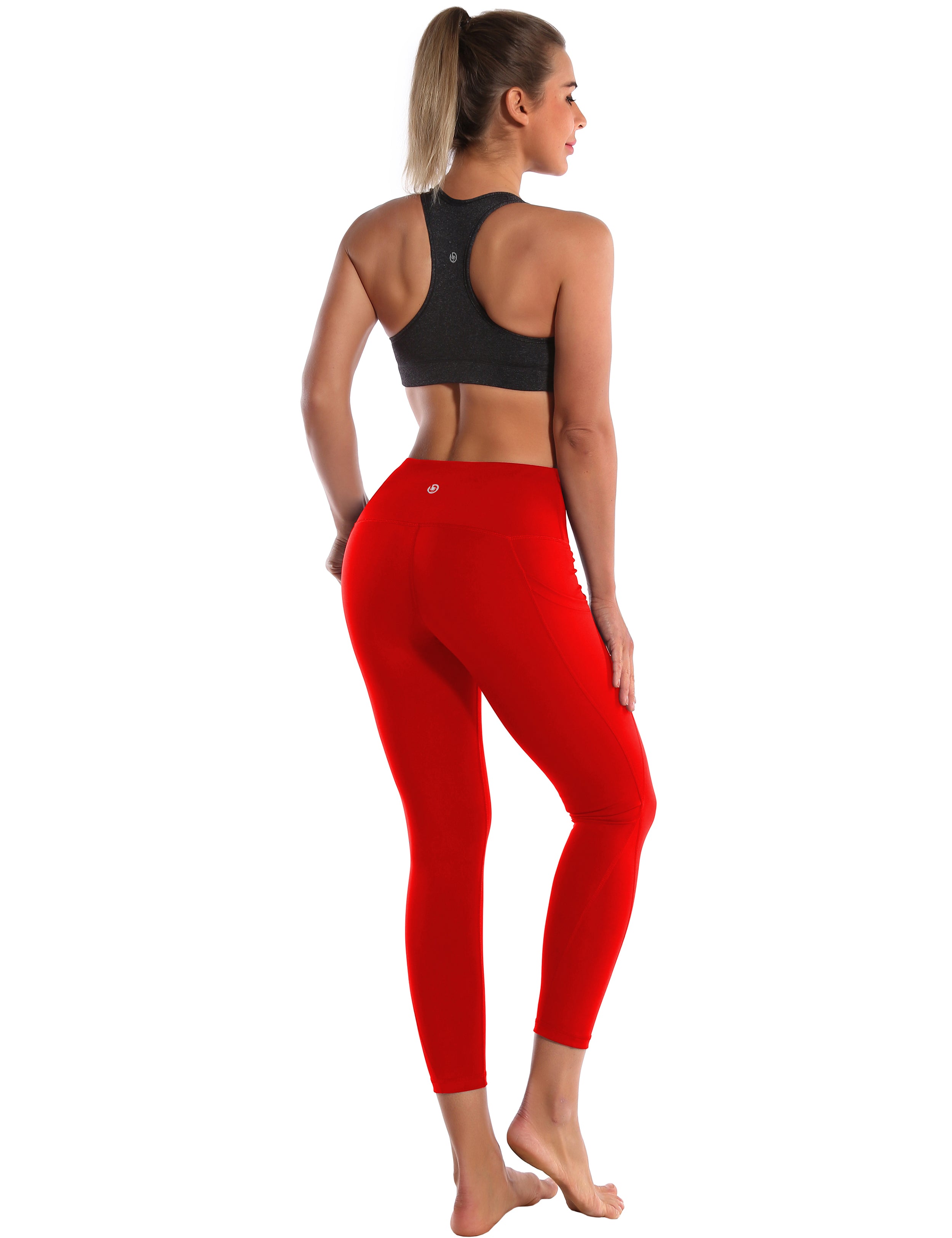 22" High Waist Side Pockets Capris scarlet_Gym