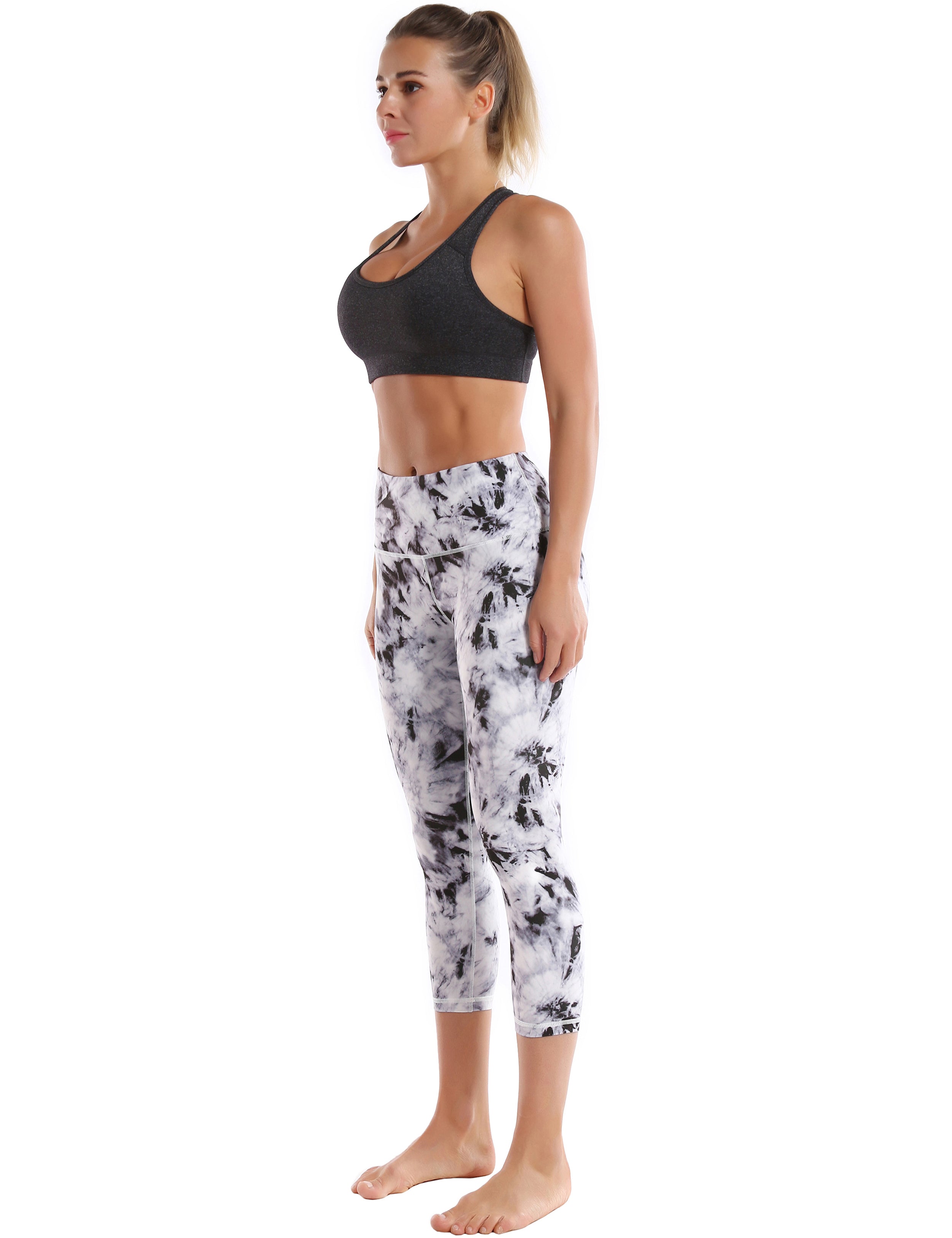 19" High Waist Printed Crop Tight Capris black dandelion_Gym