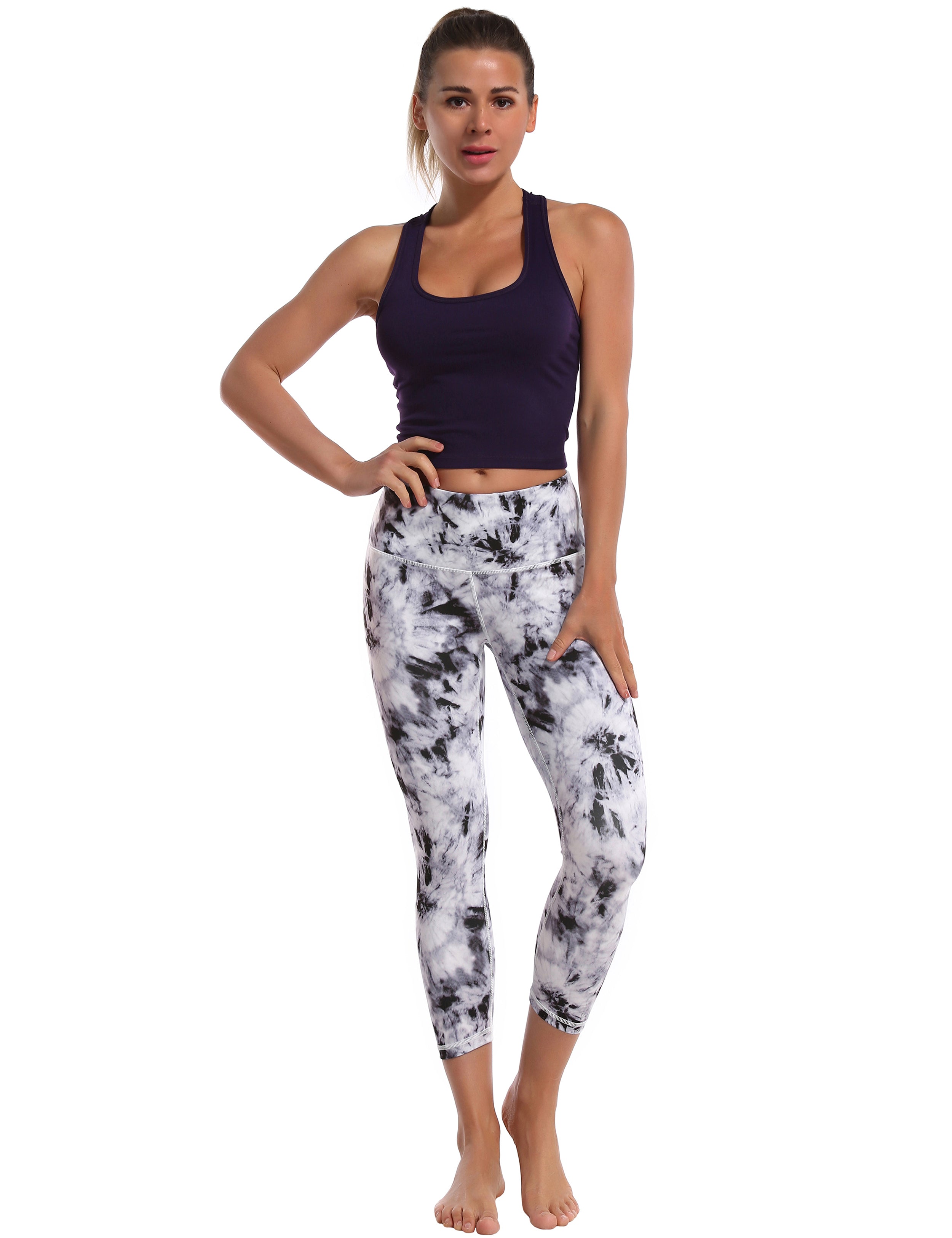 19" High Waist Printed Crop Tight Capris black dandelion_Gym