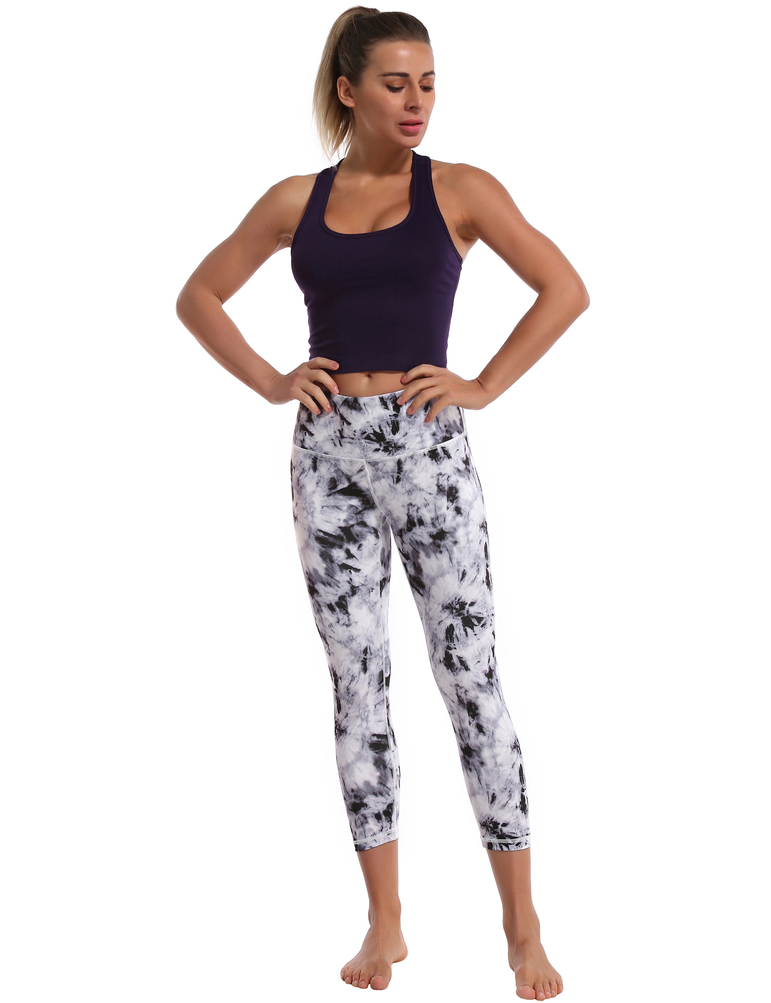 19" High Waist Printed Crop Tight Capris black dandelion_Gym