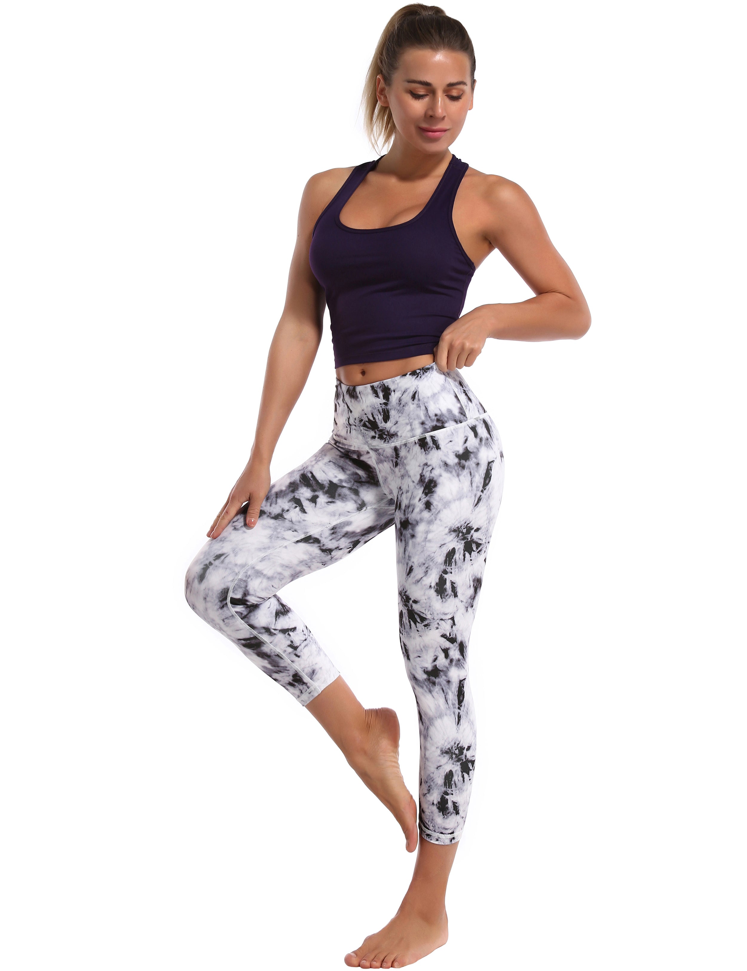 19" High Waist Printed Crop Tight Capris black dandelion_Gym