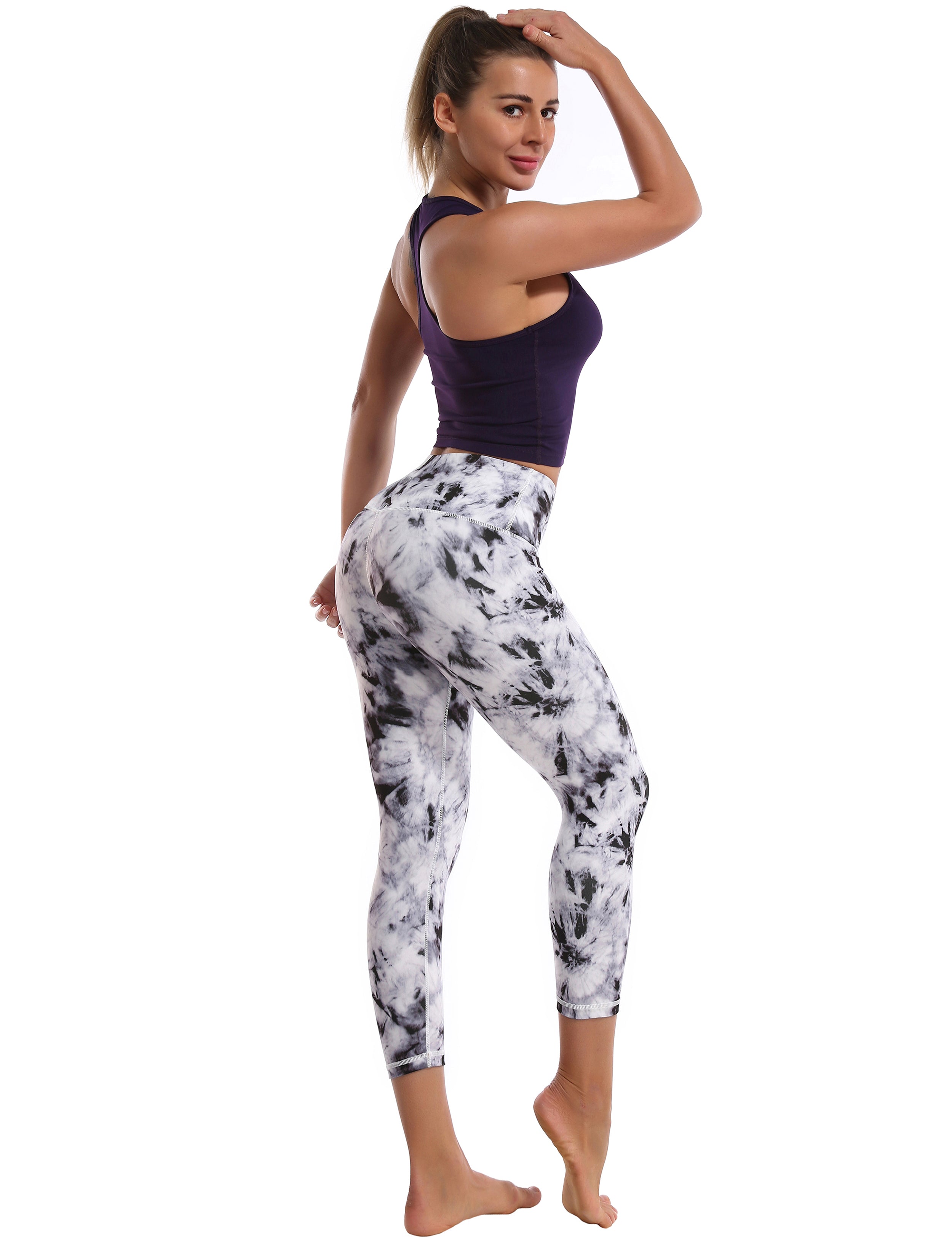 19" High Waist Printed Crop Tight Capris black dandelion_Gym