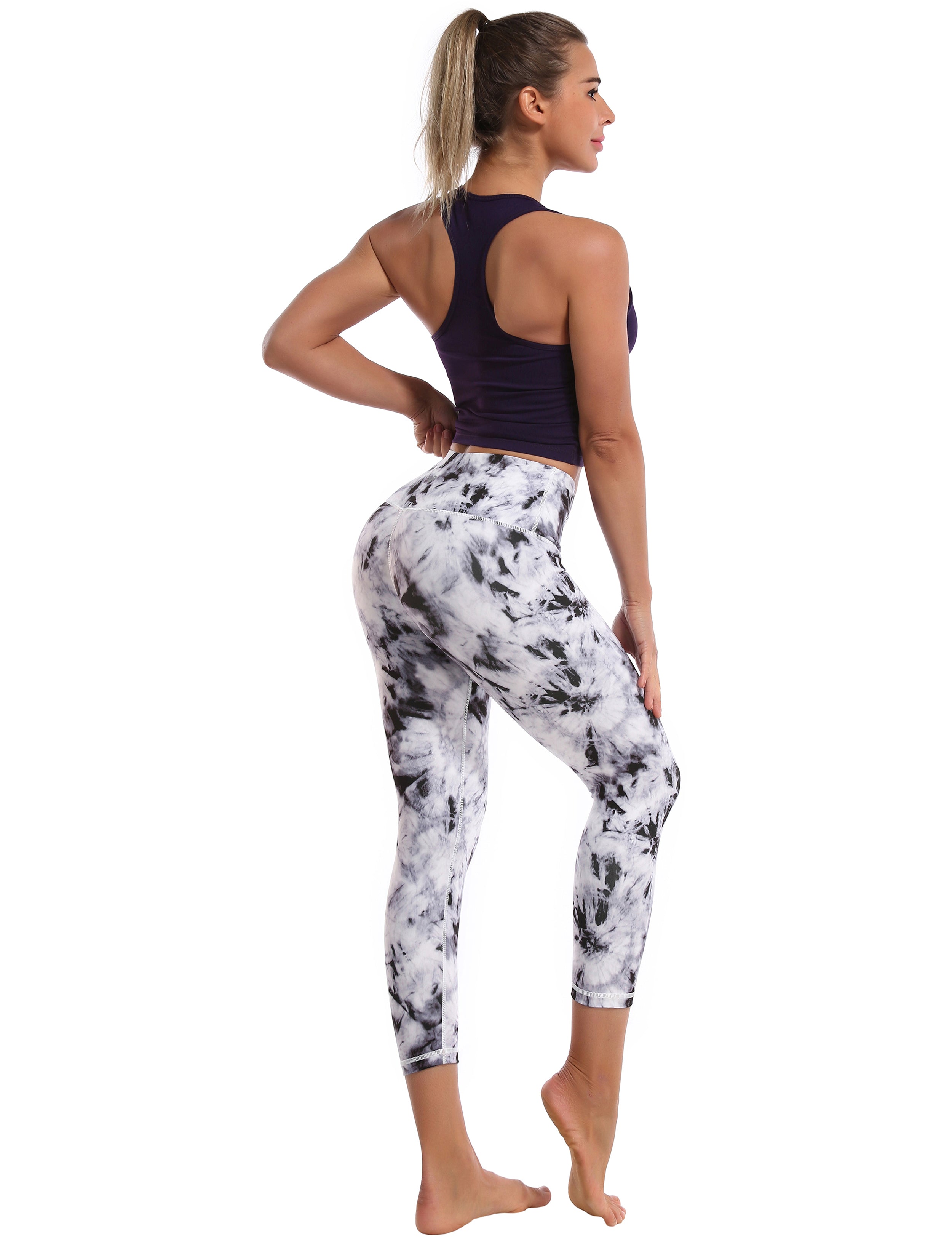 19" High Waist Printed Crop Tight Capris black dandelion_Gym