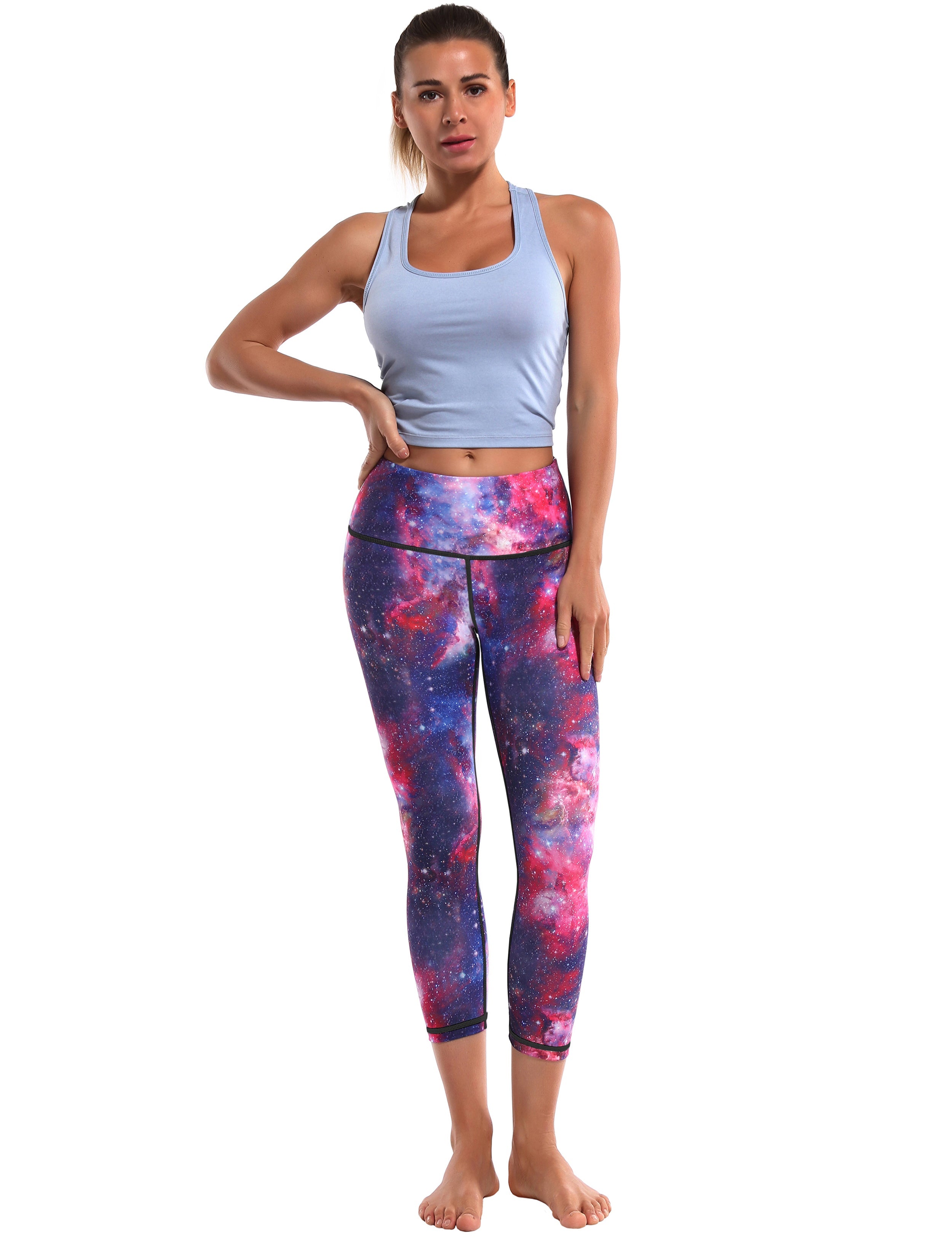 19" High Waist Printed  Crop Tight Capris galaxy_Gym
