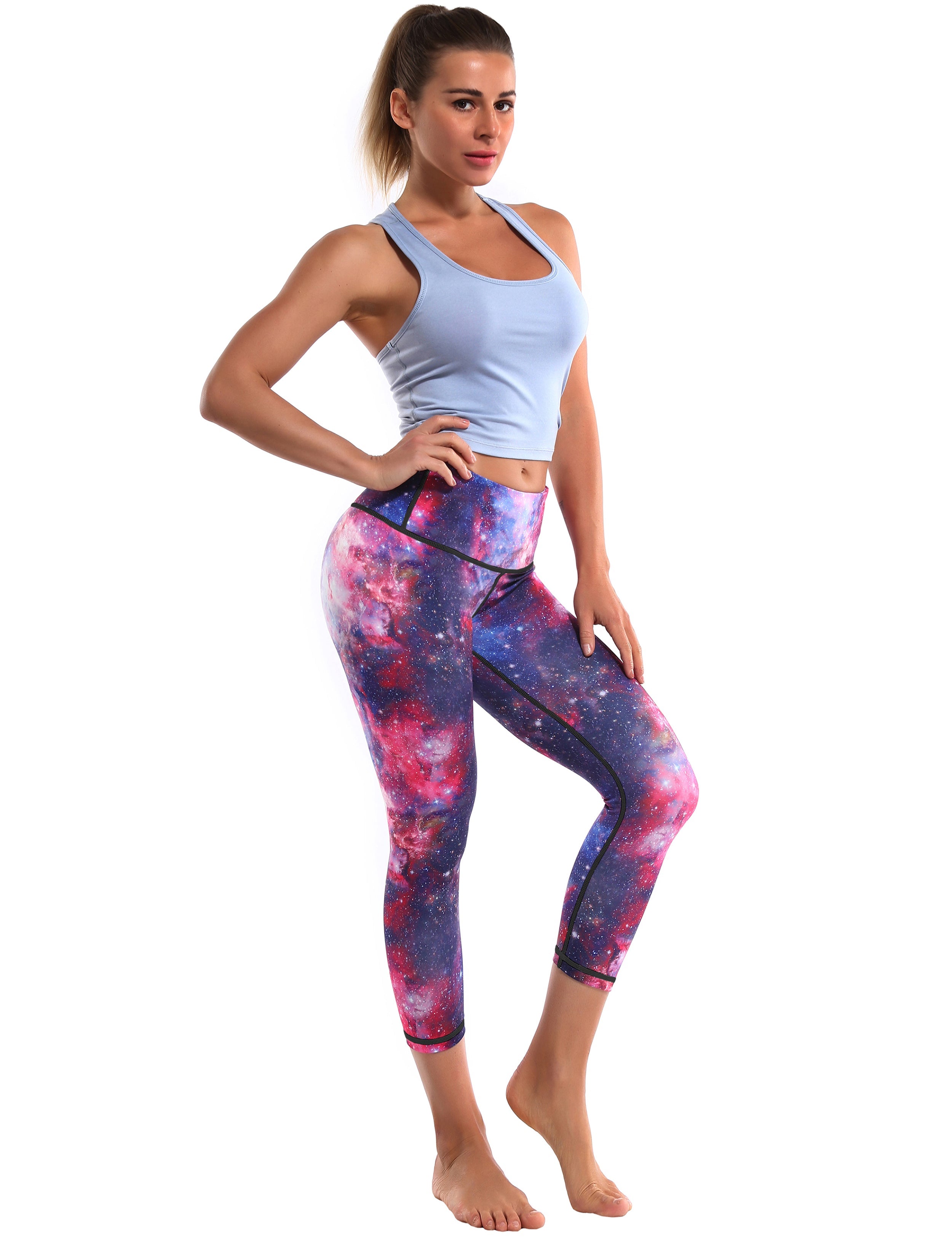 19" High Waist Printed  Crop Tight Capris galaxy_Gym