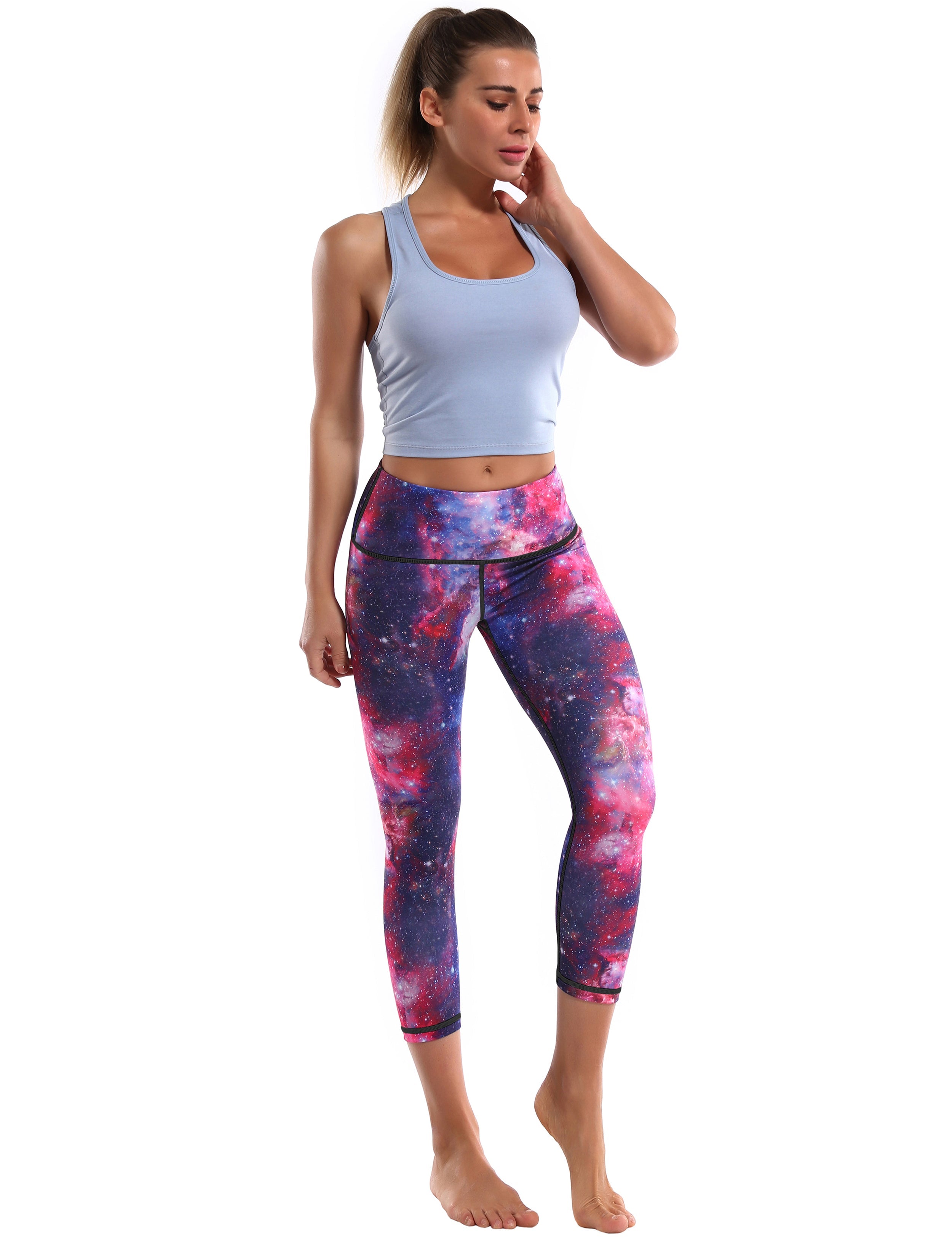 19" High Waist Printed  Crop Tight Capris galaxy_Gym