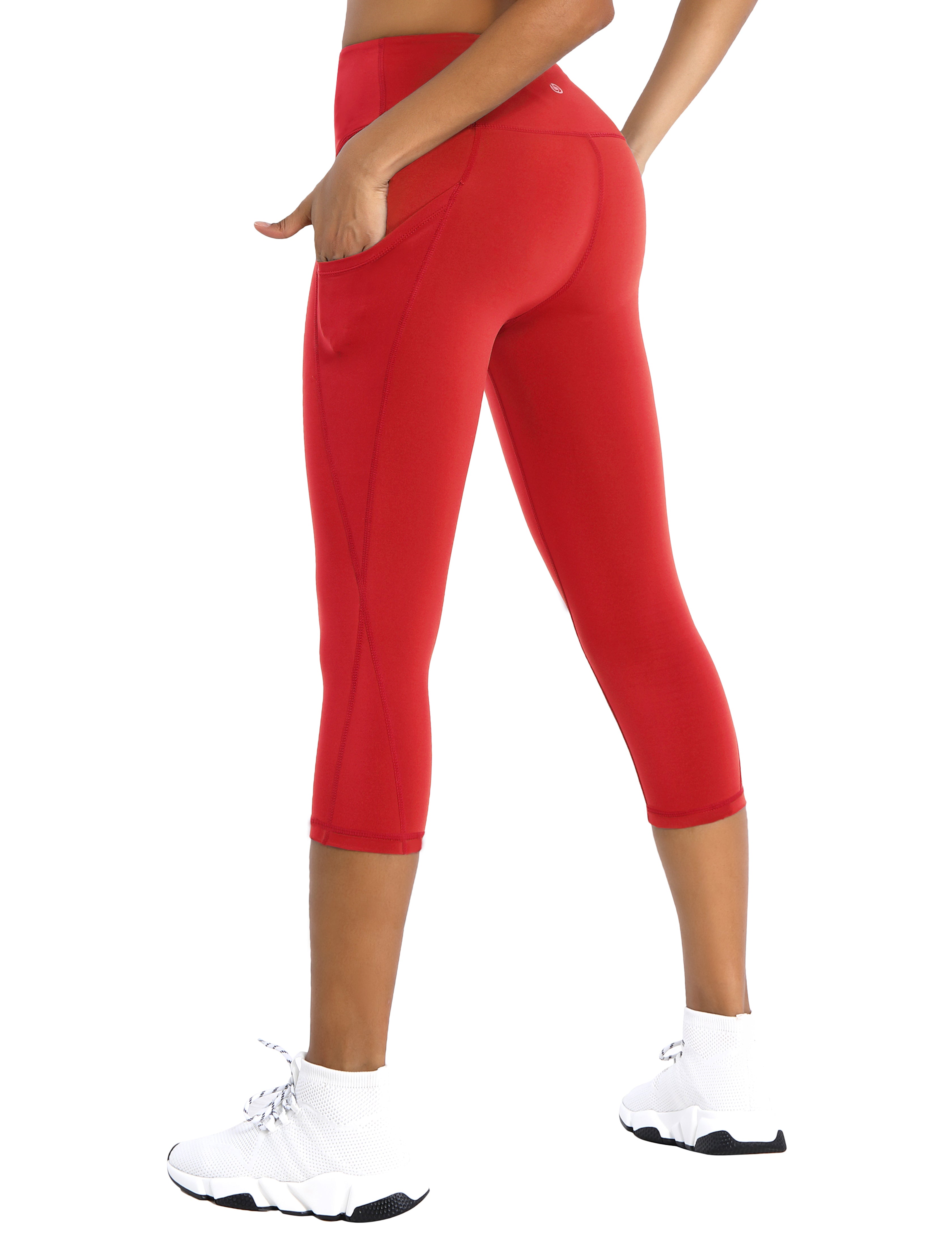 19" High Waist Side Pockets Capris scarlet_yoga
