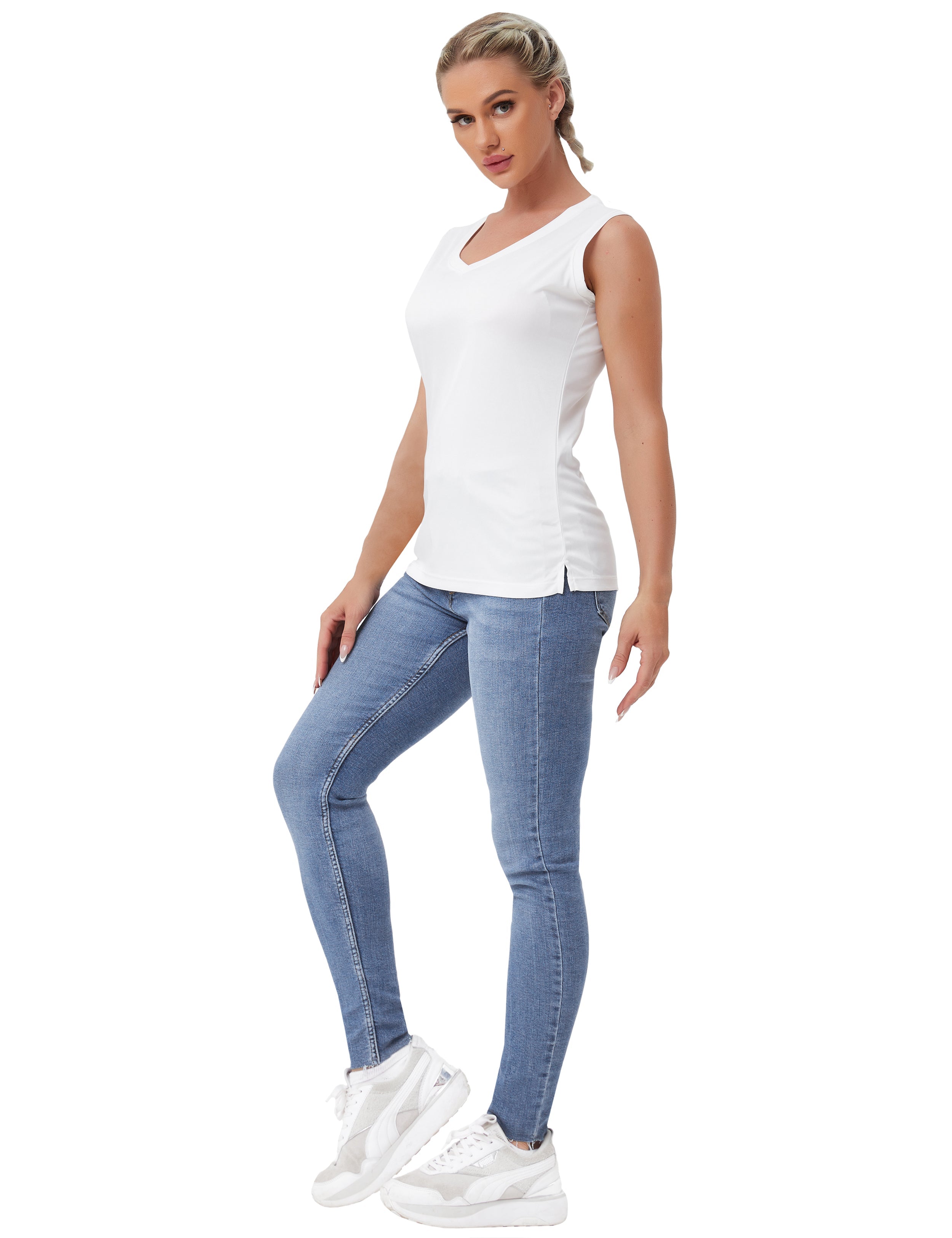 V Neck Sleeveless Athletic Shirts white_Gym bubblelime