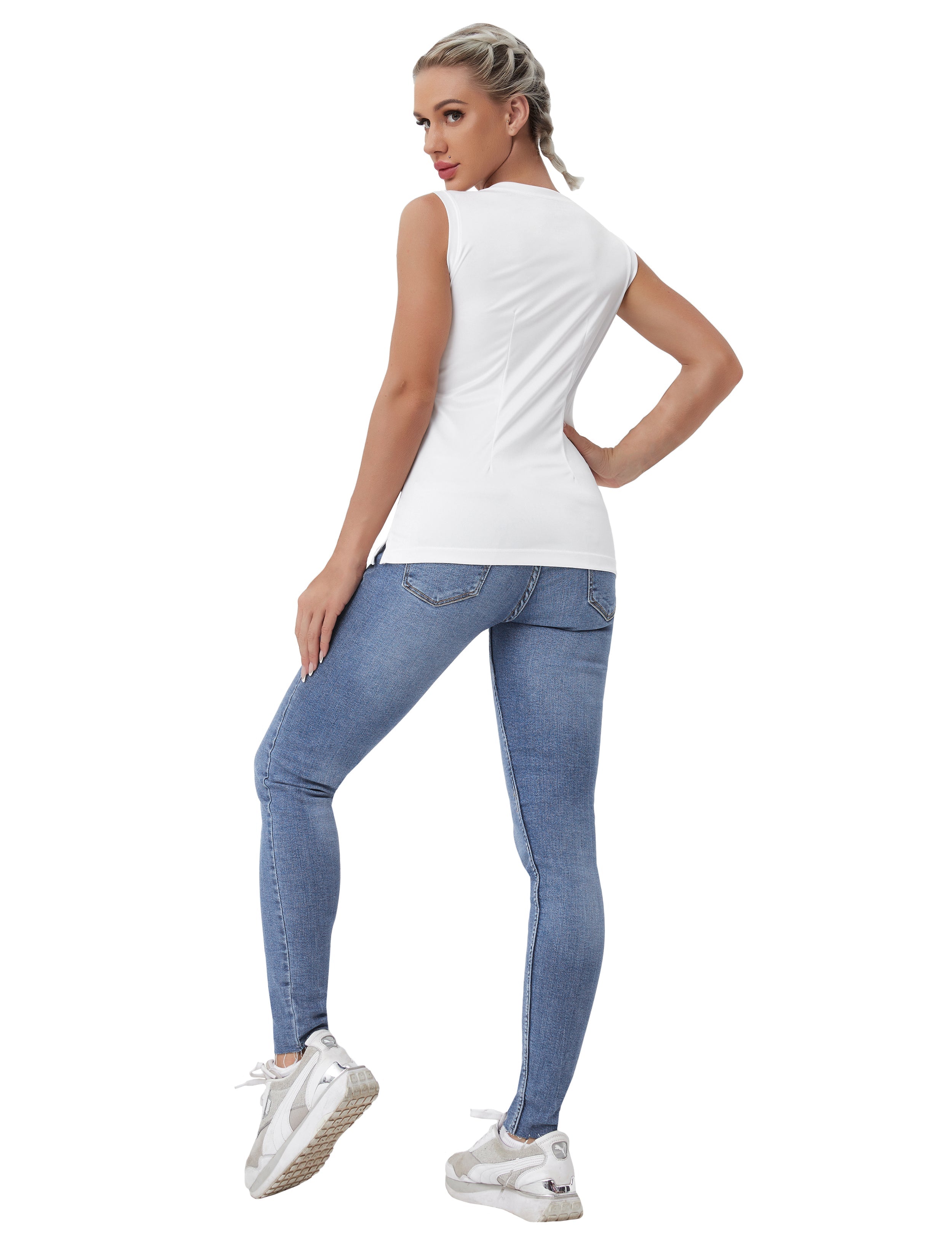 V Neck Sleeveless Athletic Shirts white_Gym bubblelime