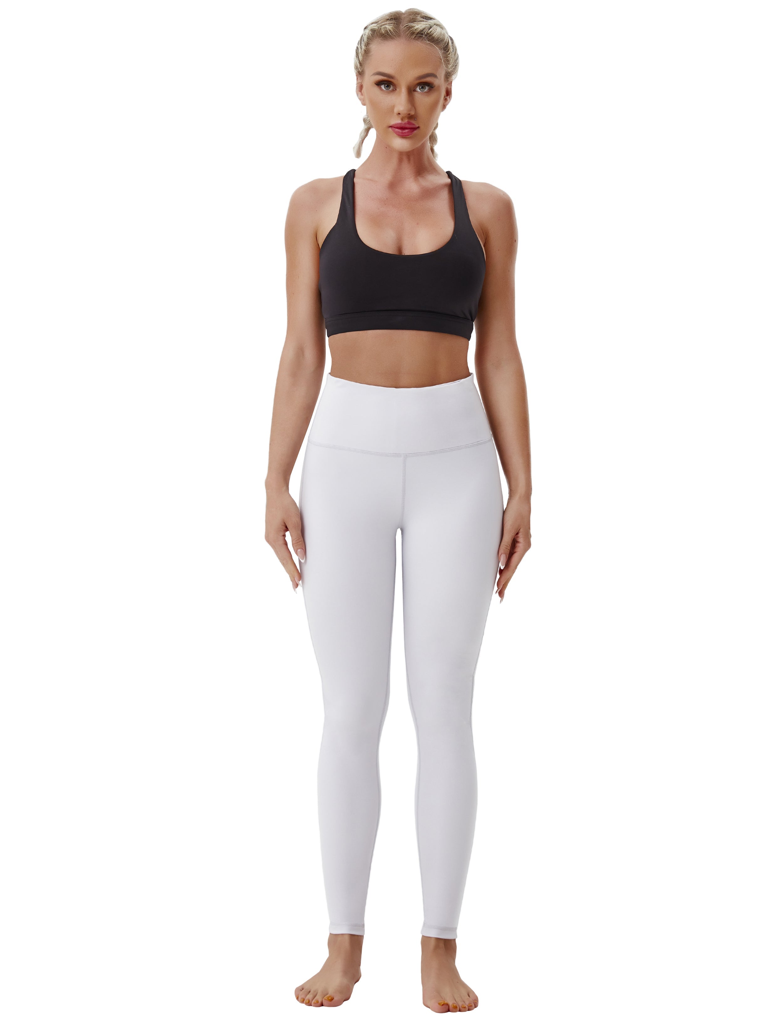 High Waist Side Line Gym Pants lightgray Side Line is Make Your Legs Look Longer and Thinner 75%Nylon/25%Spandex Fabric doesn't attract lint easily 4-way stretch No see-through Moisture-wicking Tummy control Inner pocket Two lengths