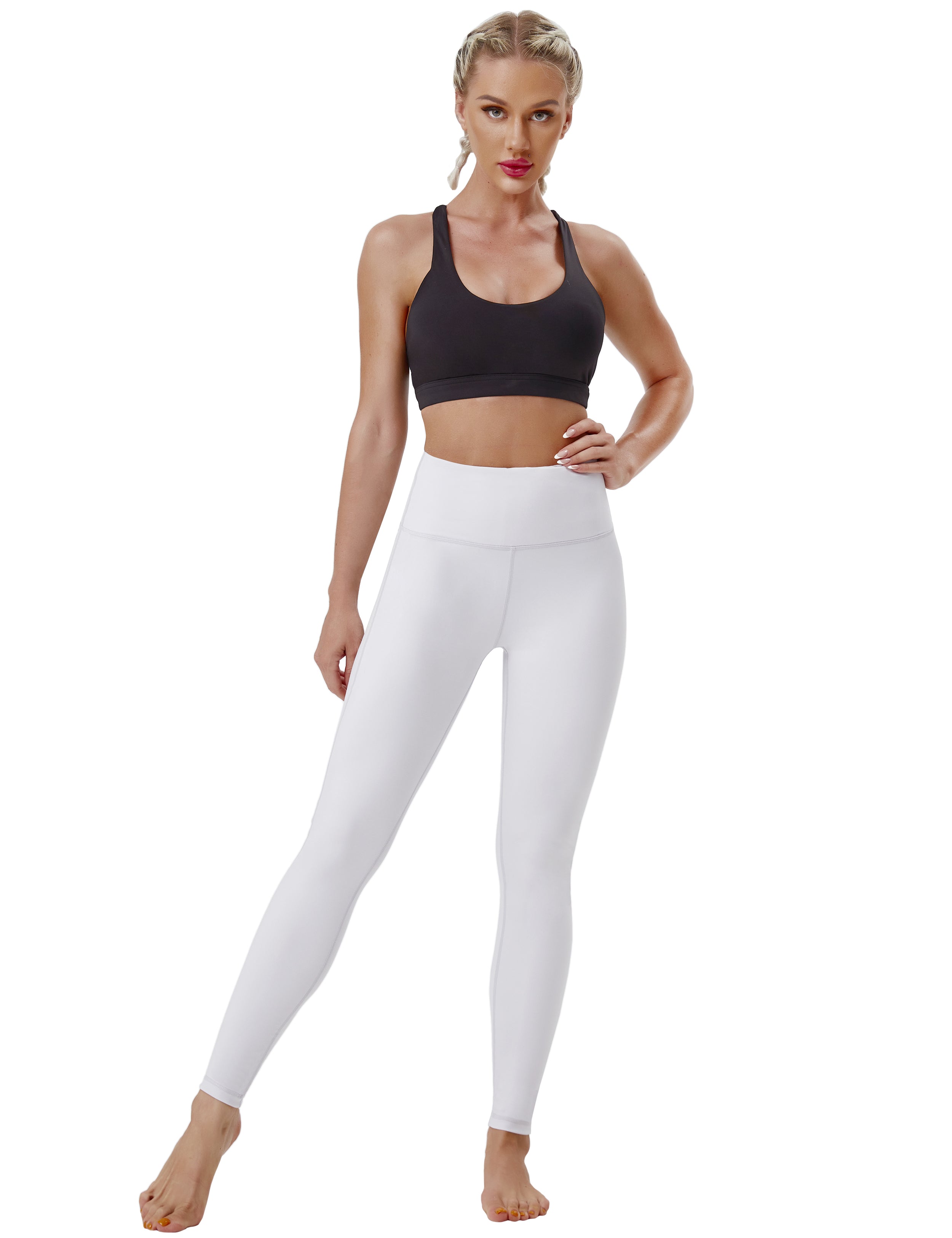 High Waist Side Line Gym Pants lightgray Side Line is Make Your Legs Look Longer and Thinner 75%Nylon/25%Spandex Fabric doesn't attract lint easily 4-way stretch No see-through Moisture-wicking Tummy control Inner pocket Two lengths