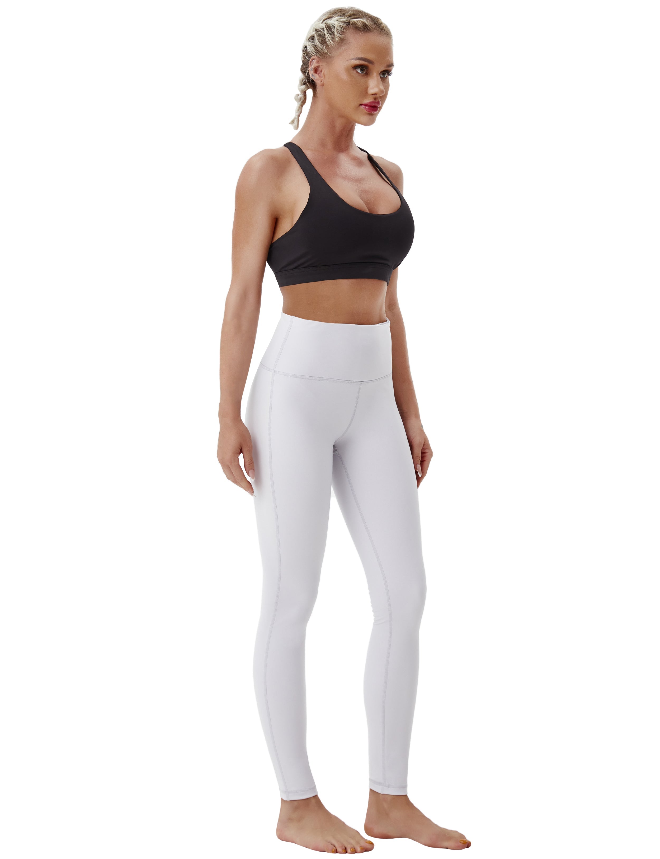 High Waist Side Line Gym Pants lightgray Side Line is Make Your Legs Look Longer and Thinner 75%Nylon/25%Spandex Fabric doesn't attract lint easily 4-way stretch No see-through Moisture-wicking Tummy control Inner pocket Two lengths