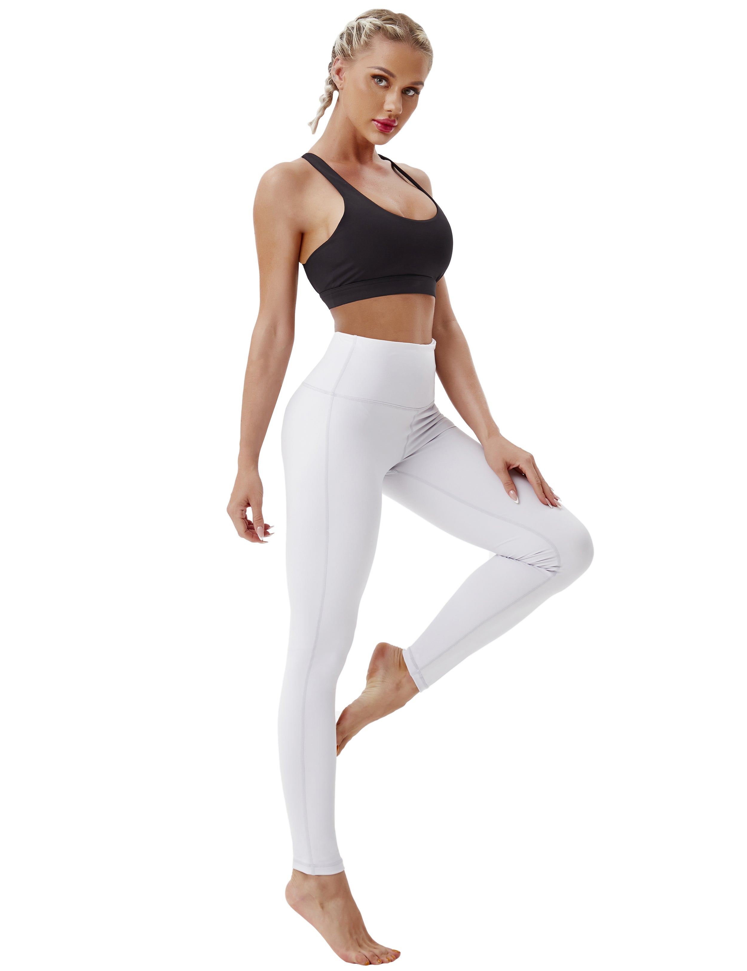 High Waist Side Line Gym Pants lightgray Side Line is Make Your Legs Look Longer and Thinner 75%Nylon/25%Spandex Fabric doesn't attract lint easily 4-way stretch No see-through Moisture-wicking Tummy control Inner pocket Two lengths