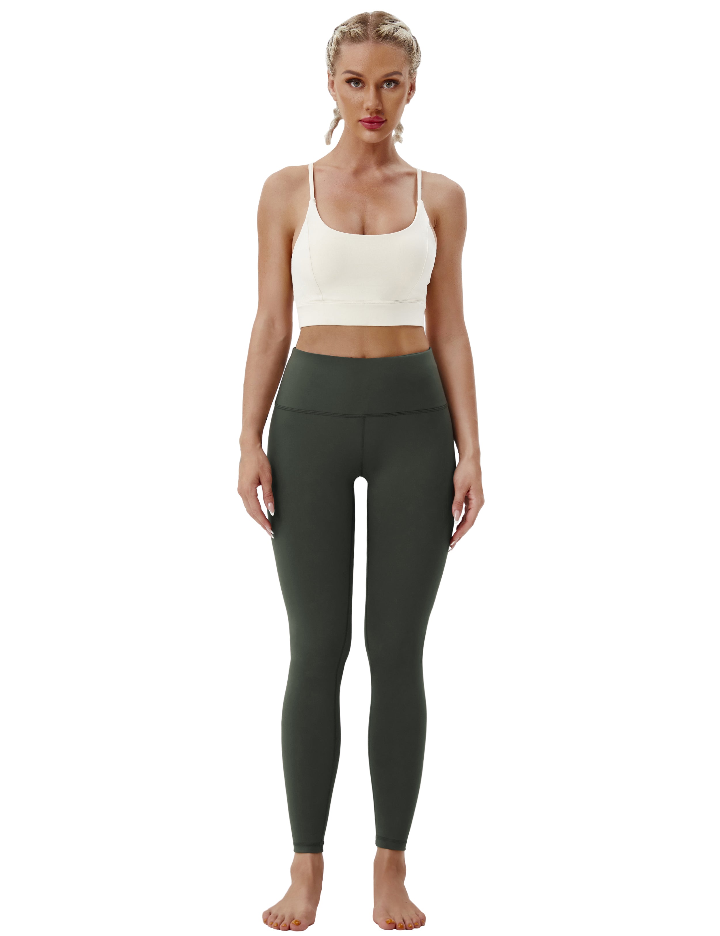 High Waist Yoga Pants olivegray 75%Nylon/25%Spandex Fabric doesn't attract lint easily 4-way stretch No see-through Moisture-wicking Tummy control Inner pocket Four lengths