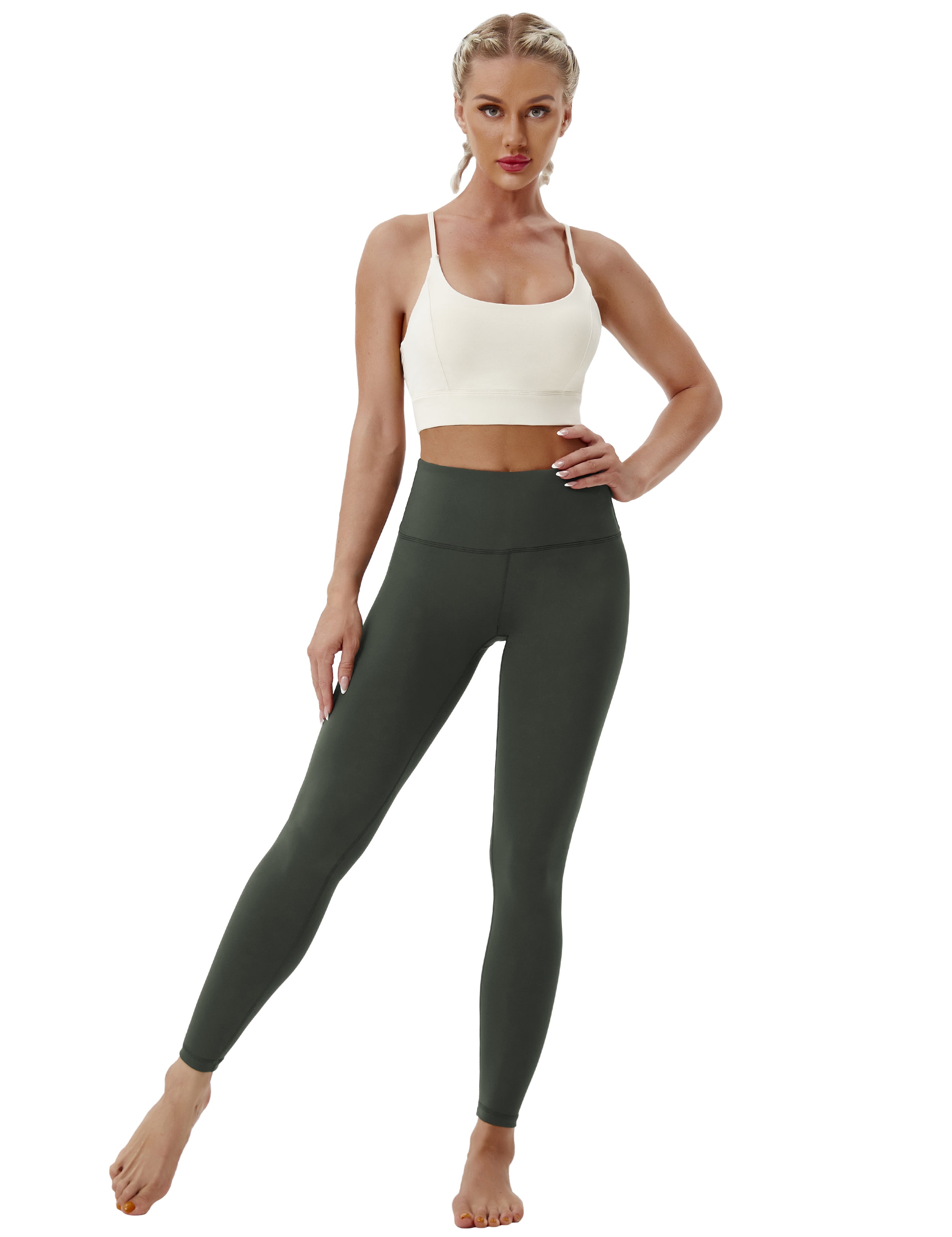 High Waist Running Pants olivegray 75%Nylon/25%Spandex Fabric doesn't attract lint easily 4-way stretch No see-through Moisture-wicking Tummy control Inner pocket Four lengths