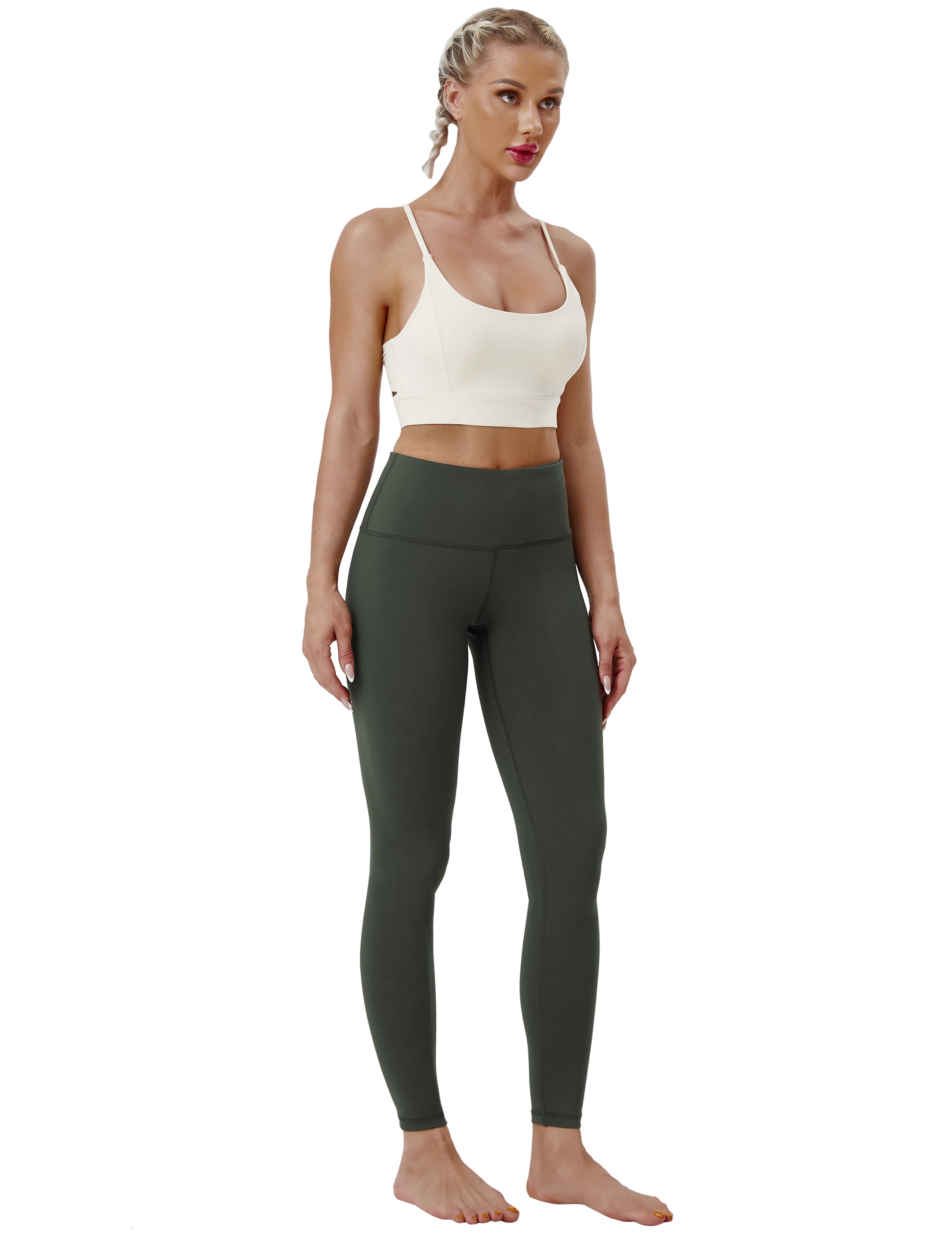 High Waist Gym Pants olivegray 75%Nylon/25%Spandex Fabric doesn't attract lint easily 4-way stretch No see-through Moisture-wicking Tummy control Inner pocket Four lengths