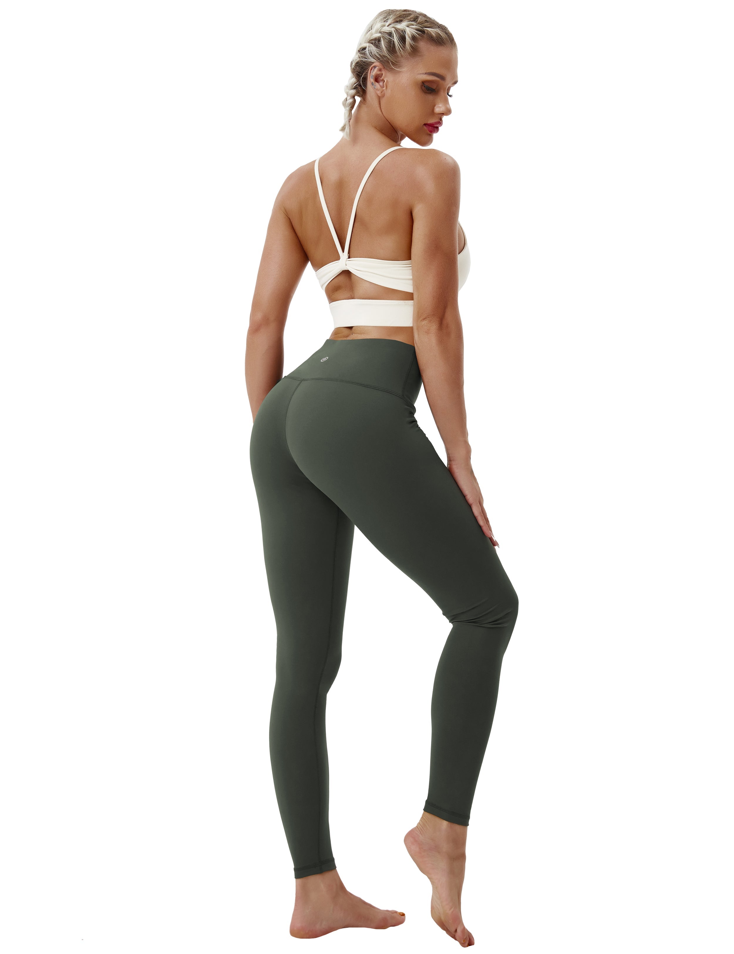 High Waist Gym Pants olivegray 75%Nylon/25%Spandex Fabric doesn't attract lint easily 4-way stretch No see-through Moisture-wicking Tummy control Inner pocket Four lengths