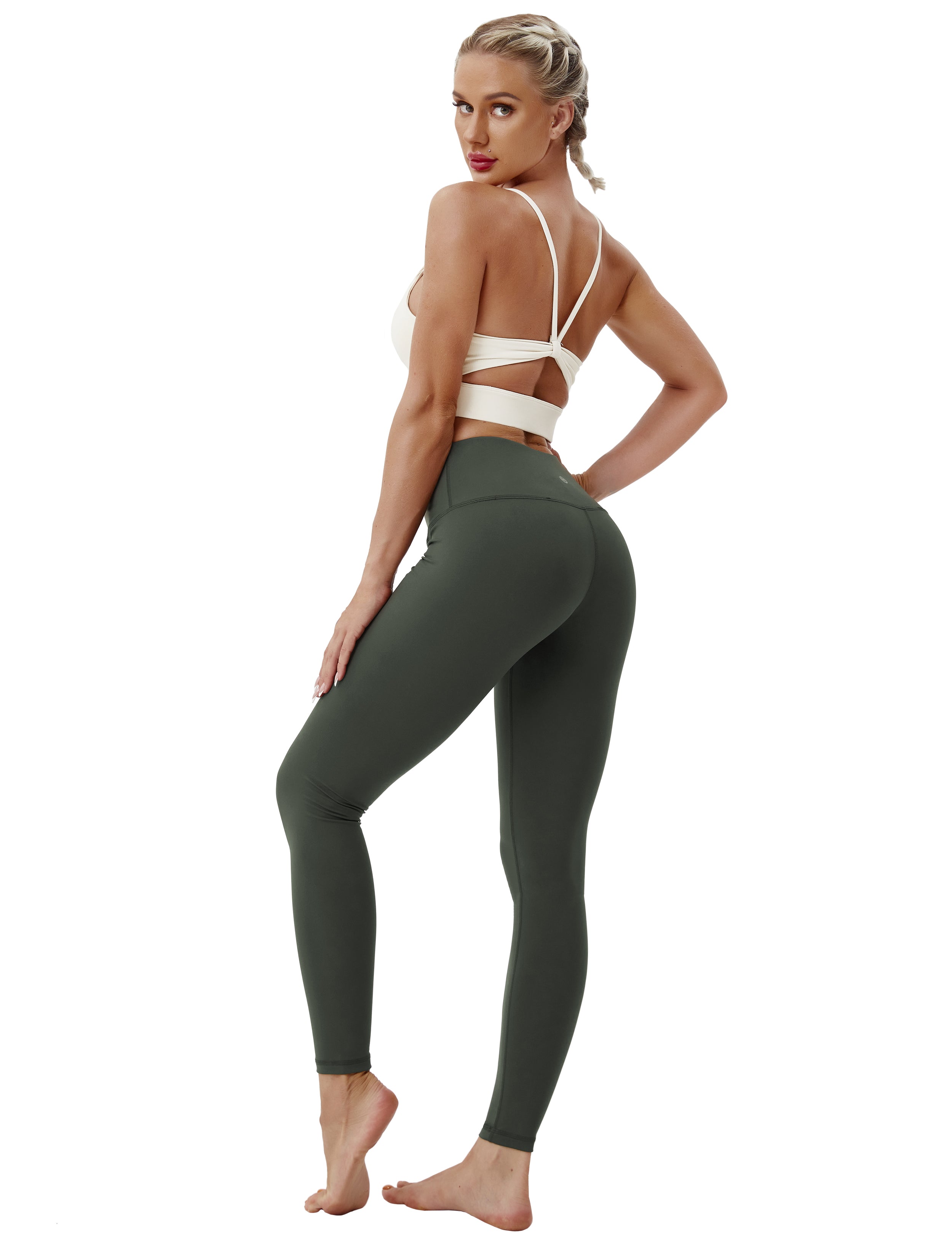 High Waist Gym Pants olivegray 75%Nylon/25%Spandex Fabric doesn't attract lint easily 4-way stretch No see-through Moisture-wicking Tummy control Inner pocket Four lengths