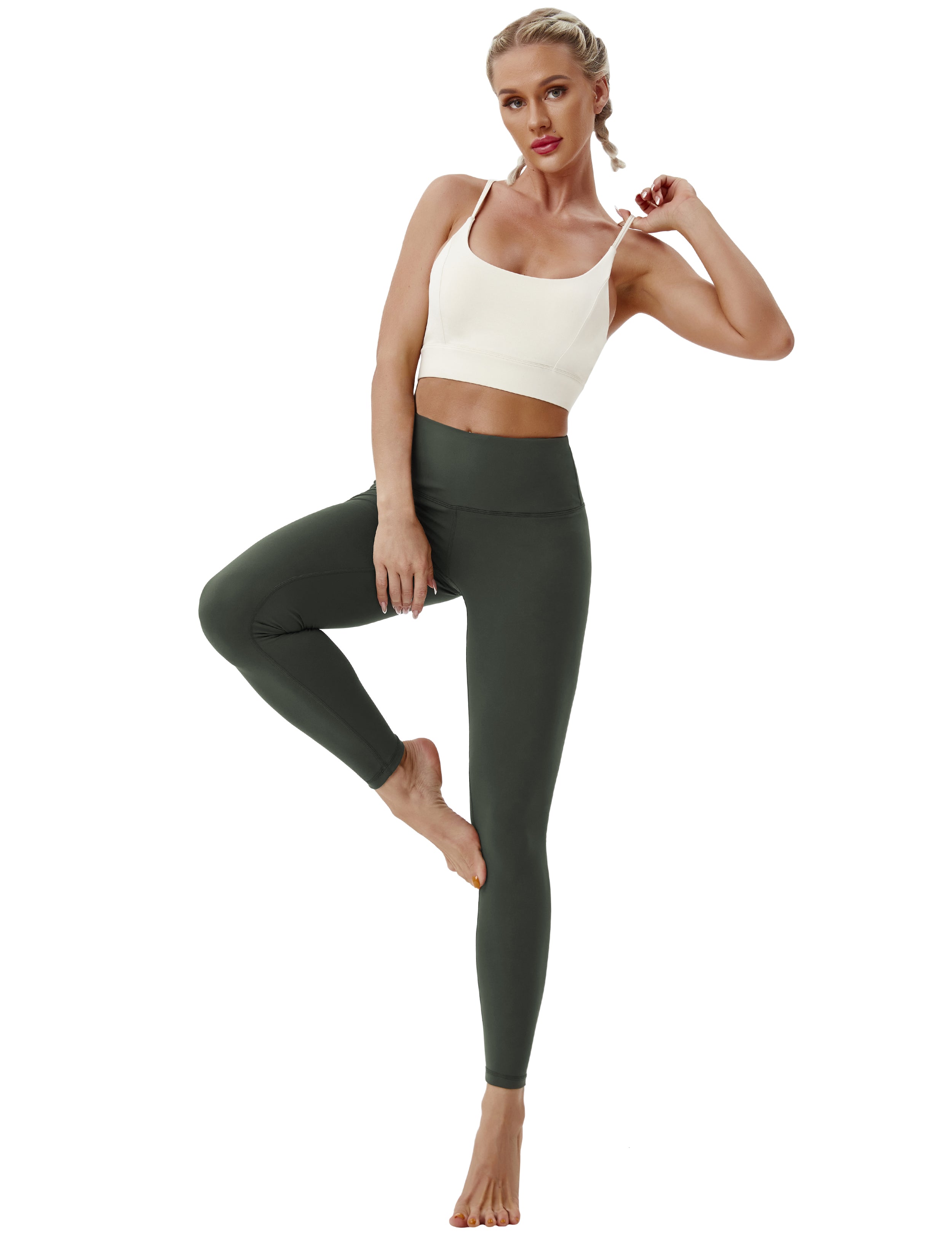 High Waist Gym Pants olivegray 75%Nylon/25%Spandex Fabric doesn't attract lint easily 4-way stretch No see-through Moisture-wicking Tummy control Inner pocket Four lengths