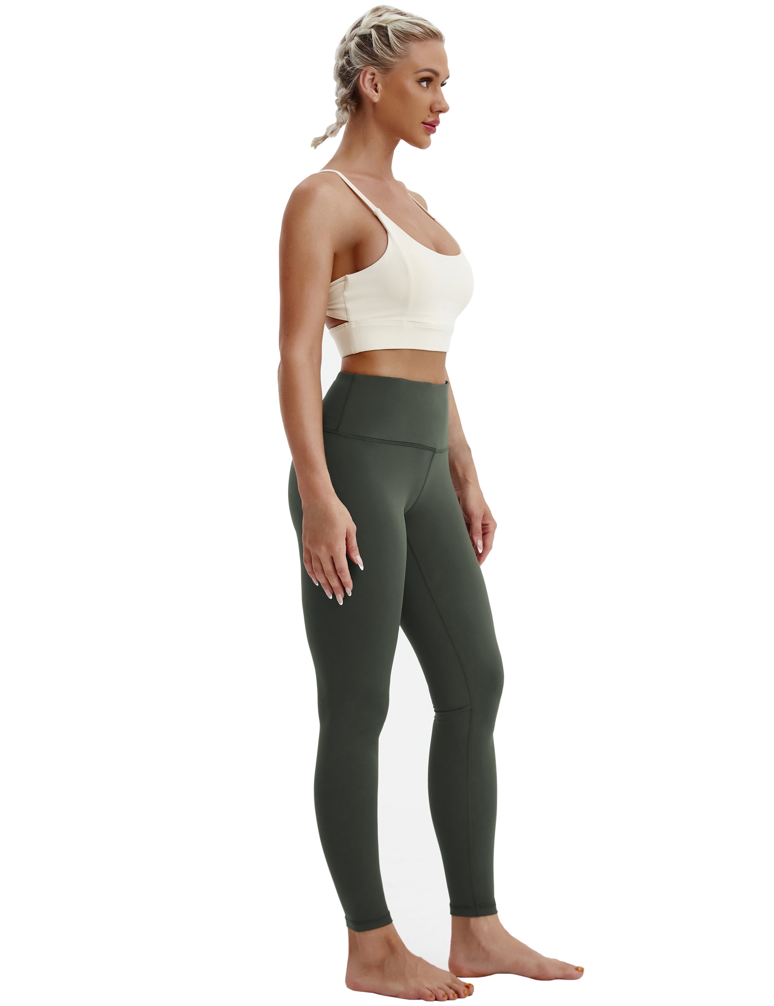 High Waist Pilates Pants olivegray 75%Nylon/25%Spandex Fabric doesn't attract lint easily 4-way stretch No see-through Moisture-wicking Tummy control Inner pocket Four lengths