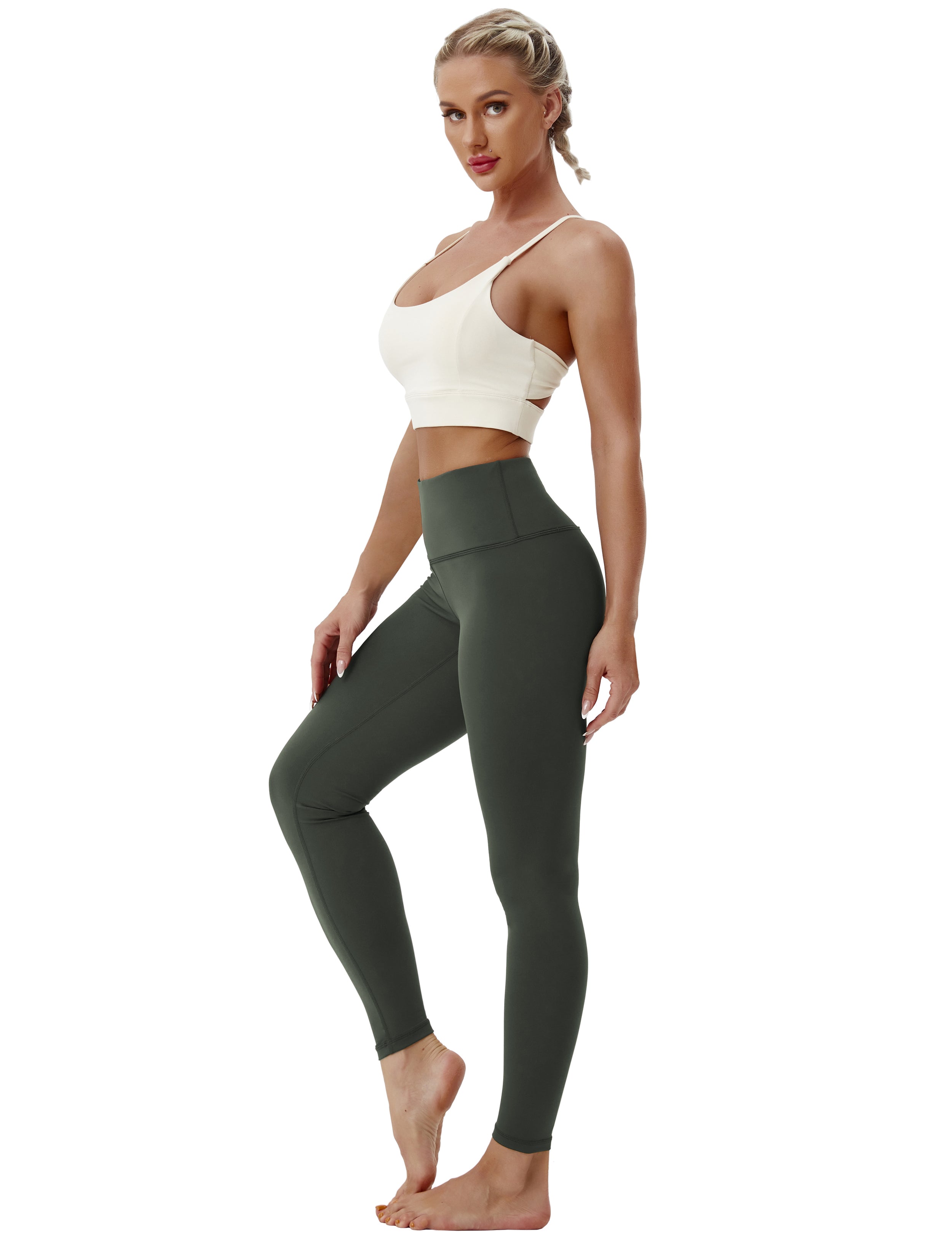 High Waist Gym Pants olivegray 75%Nylon/25%Spandex Fabric doesn't attract lint easily 4-way stretch No see-through Moisture-wicking Tummy control Inner pocket Four lengths