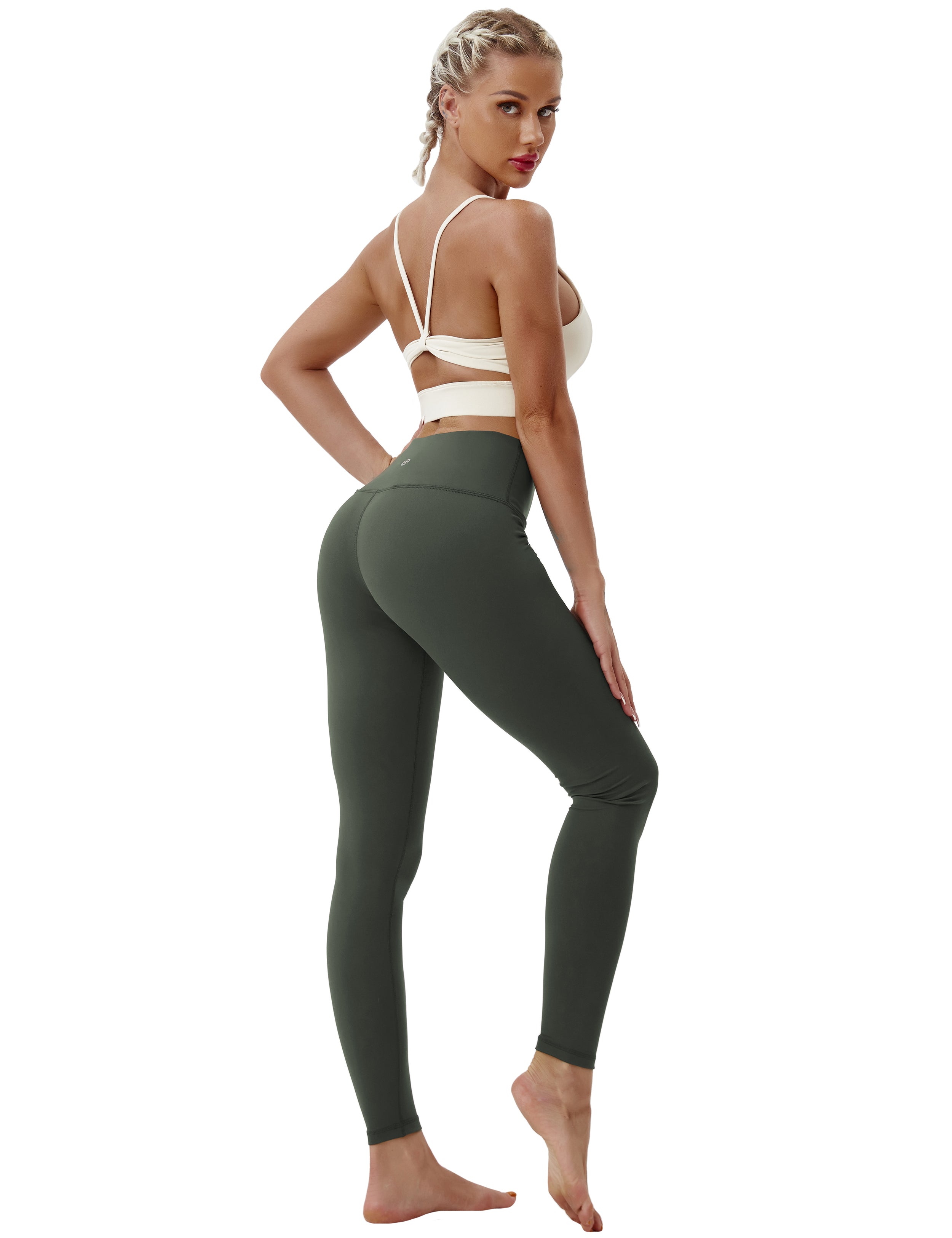 High Waist Gym Pants olivegray 75%Nylon/25%Spandex Fabric doesn't attract lint easily 4-way stretch No see-through Moisture-wicking Tummy control Inner pocket Four lengths