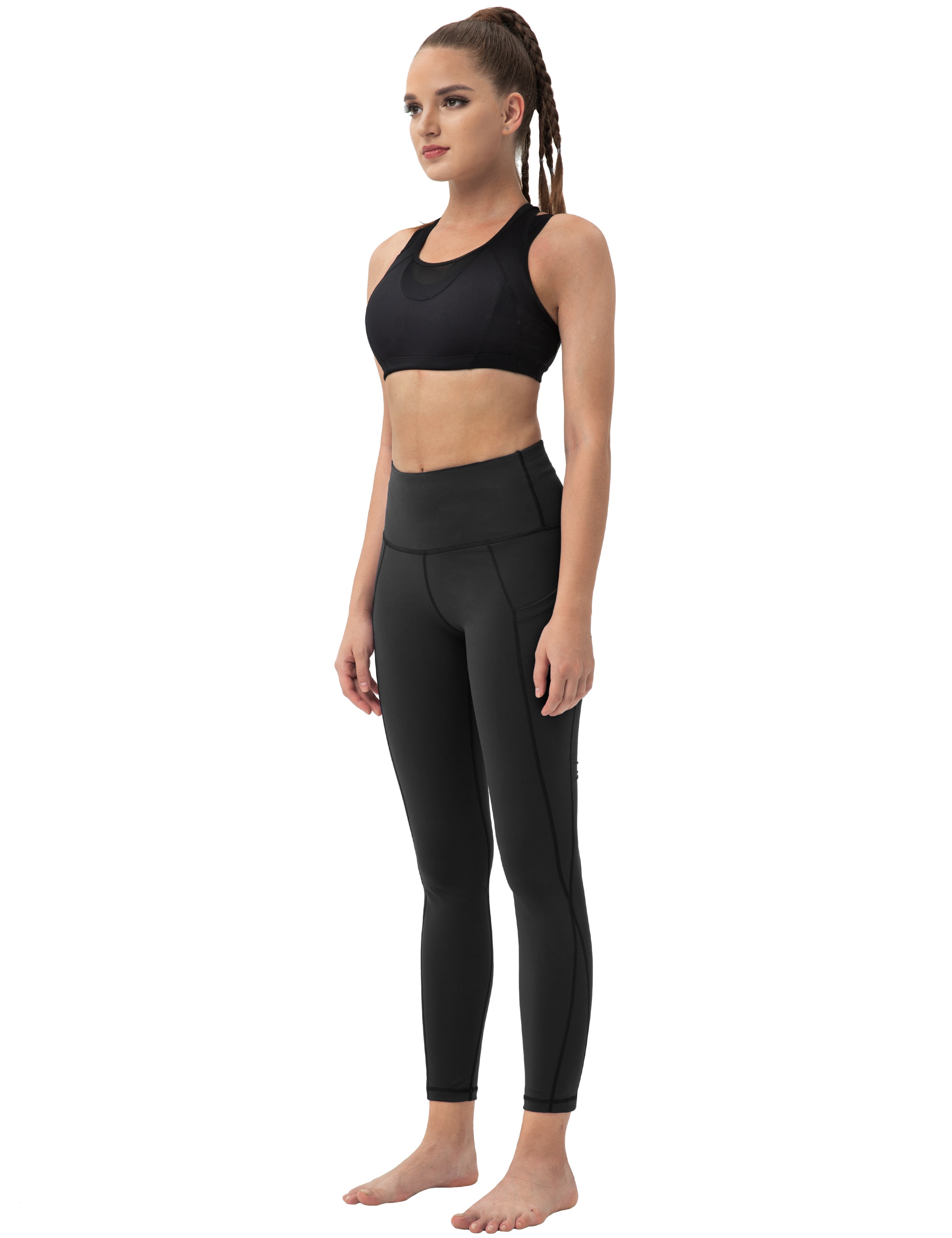 High Waist Side Pockets Pilates Pants black 75% Nylon, 25% Spandex Fabric doesn't attract lint easily 4-way stretch No see-through Moisture-wicking Tummy control Inner pocket