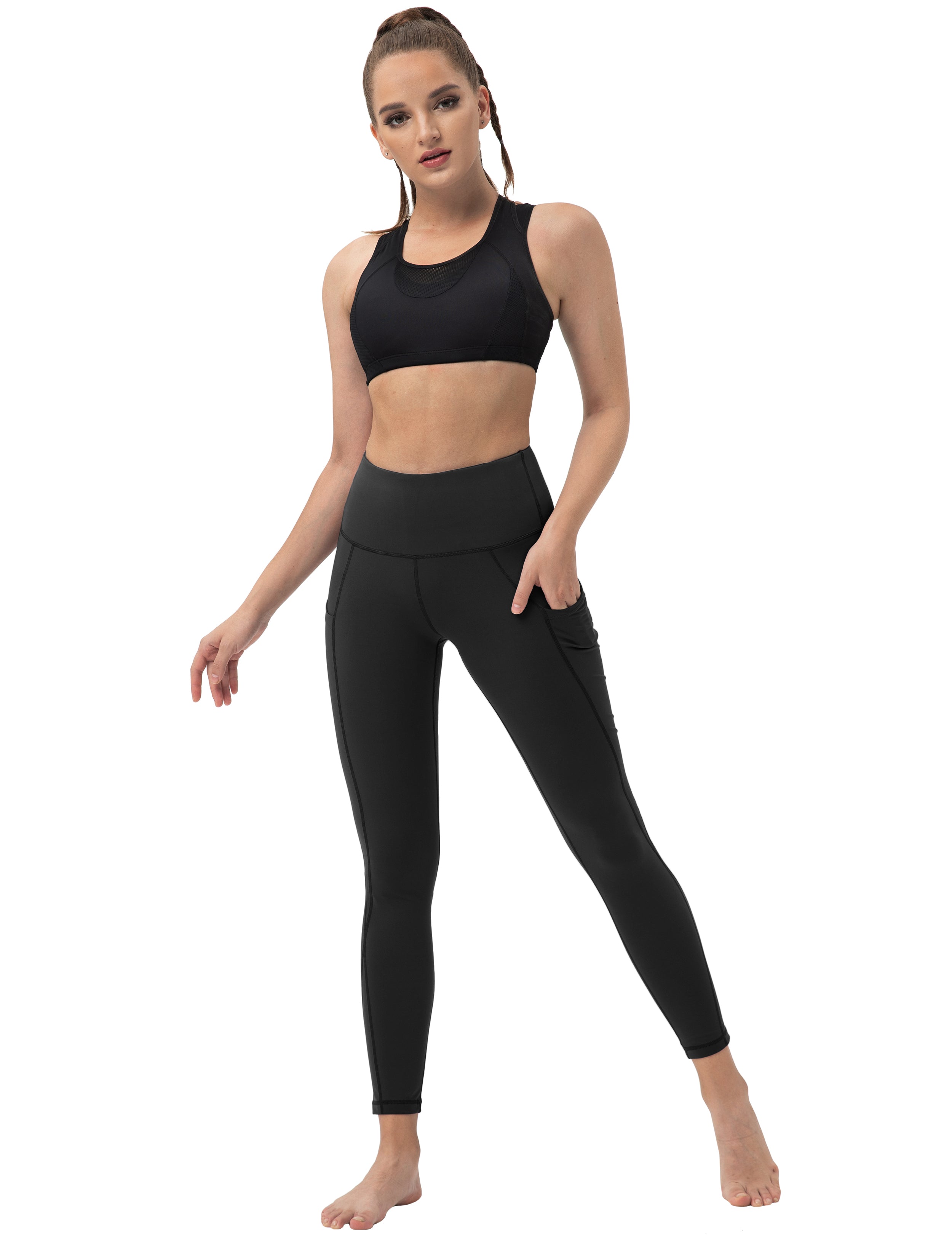 High Waist Side Pockets Gym Pants black 75% Nylon, 25% Spandex Fabric doesn't attract lint easily 4-way stretch No see-through Moisture-wicking Tummy control Inner pocket