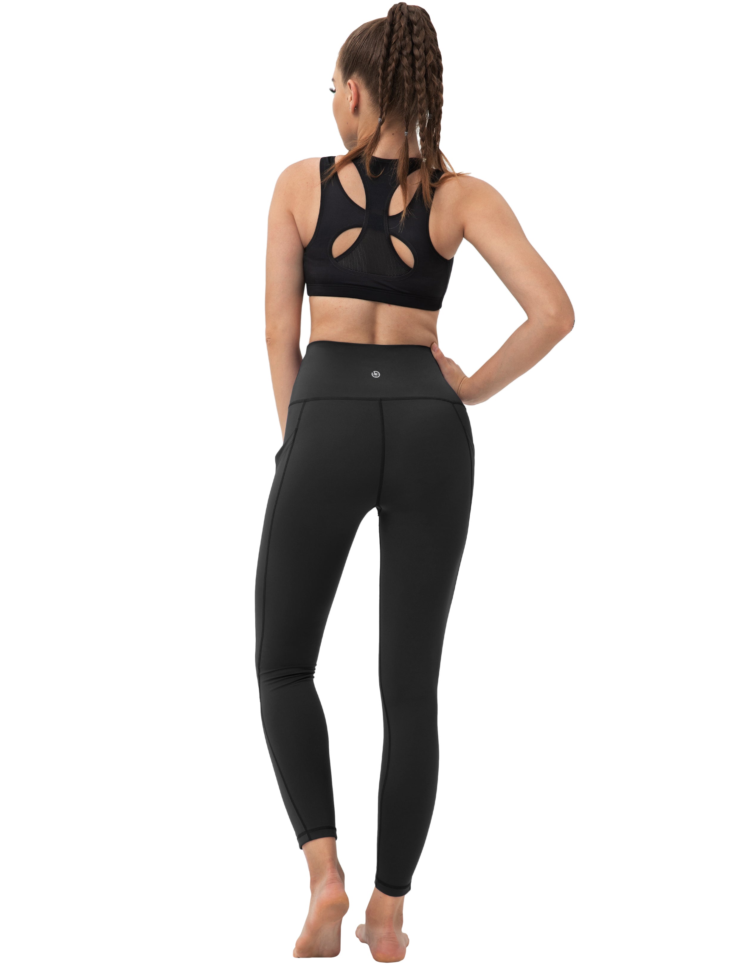 High Waist Side Pockets Running Pants black 75% Nylon, 25% Spandex Fabric doesn't attract lint easily 4-way stretch No see-through Moisture-wicking Tummy control Inner pocket