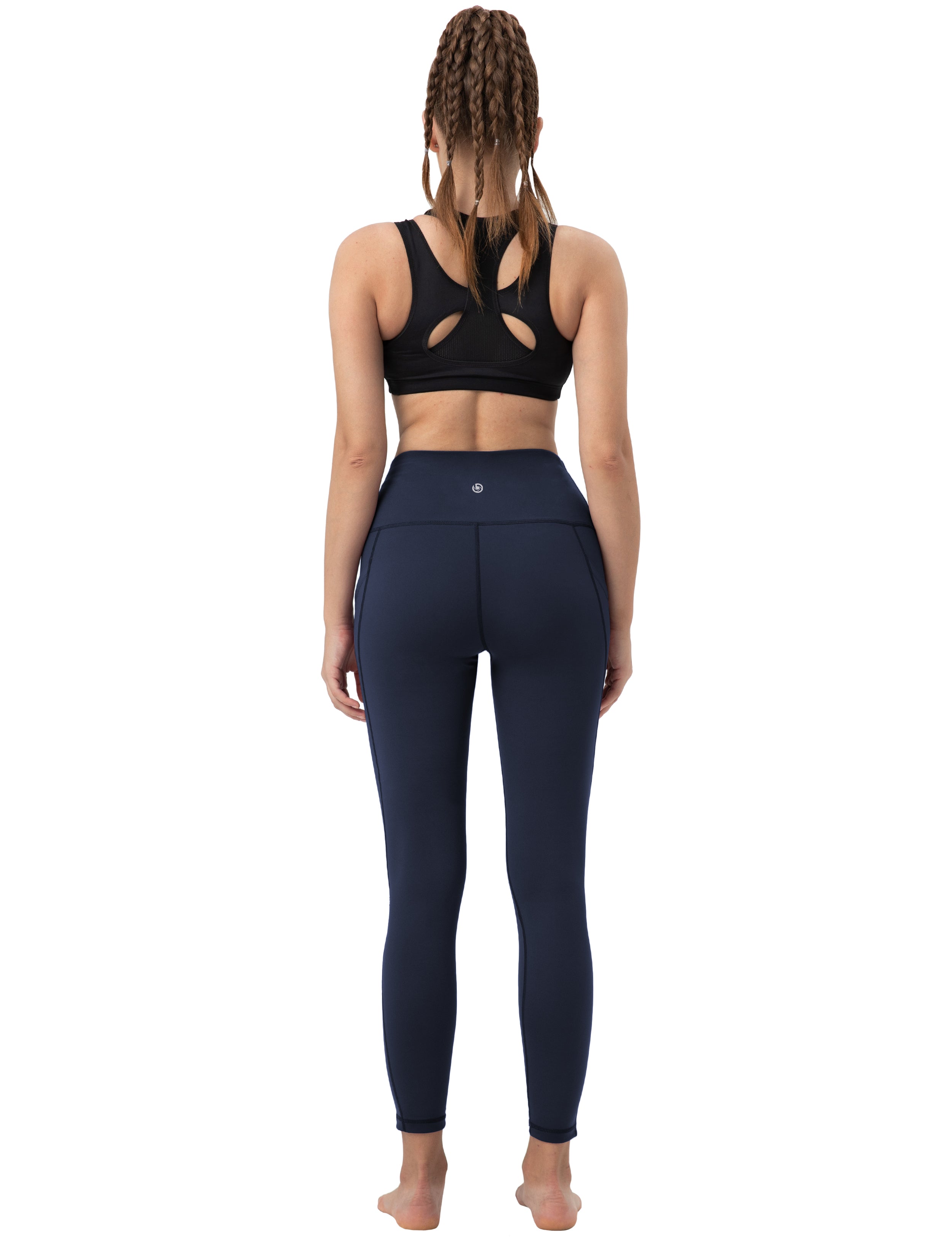 High Waist Side Pockets Yoga Pants darknavy 75% Nylon, 25% Spandex Fabric doesn't attract lint easily 4-way stretch No see-through Moisture-wicking Tummy control Inner pocket