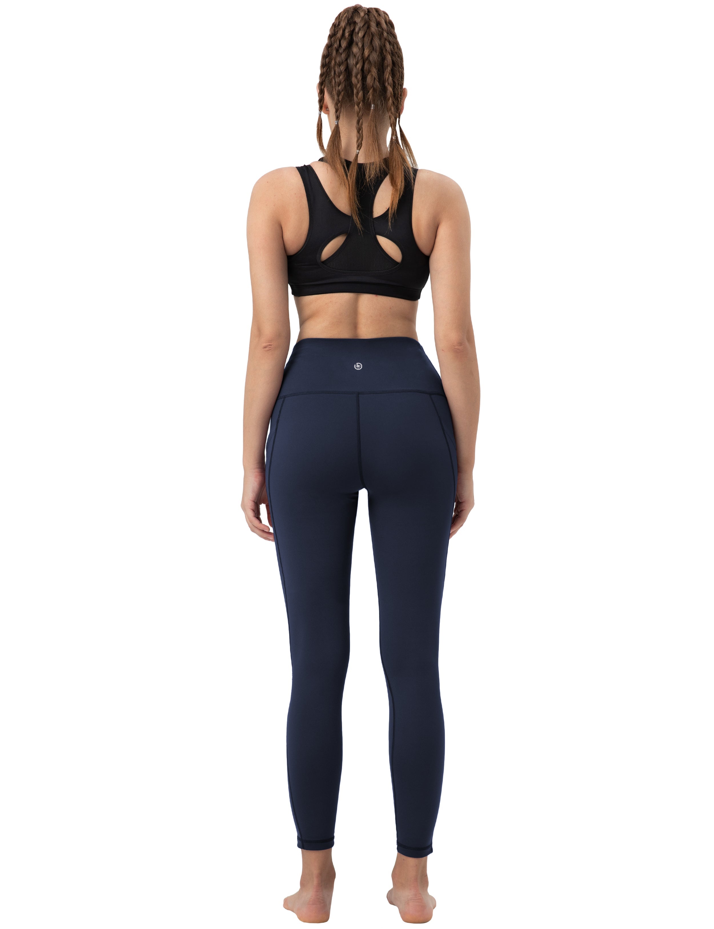 High Waist Side Pockets yogastudio Pants darknavy 75% Nylon, 25% Spandex Fabric doesn't attract lint easily 4-way stretch No see-through Moisture-wicking Tummy control Inner pocket