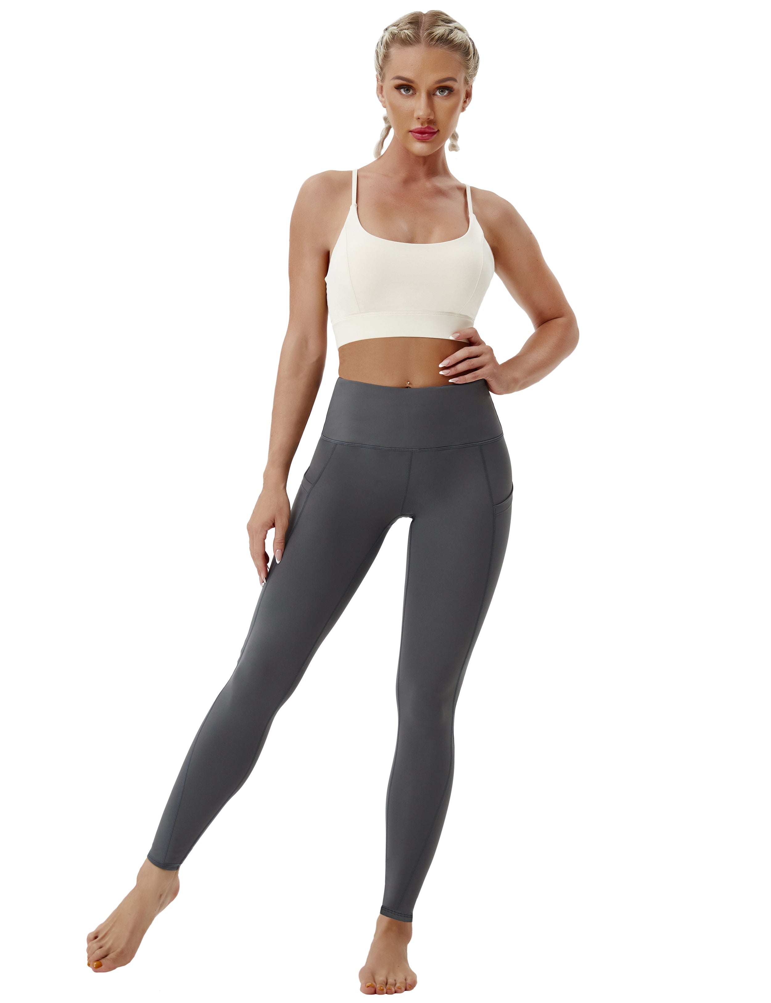 High Waist Side Pockets Tall Size Pants shadowcharcoal 75% Nylon, 25% Spandex Fabric doesn't attract lint easily 4-way stretch No see-through Moisture-wicking Tummy control Inner pocket