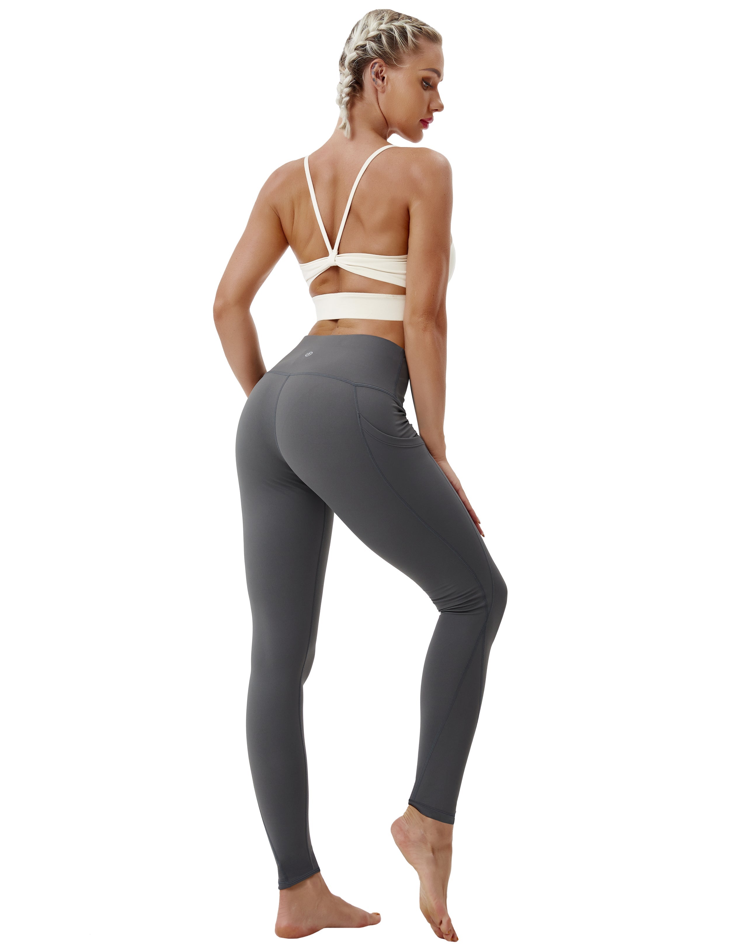 High Waist Side Pockets Running Pants shadowcharcoal 75% Nylon, 25% Spandex Fabric doesn't attract lint easily 4-way stretch No see-through Moisture-wicking Tummy control Inner pocket