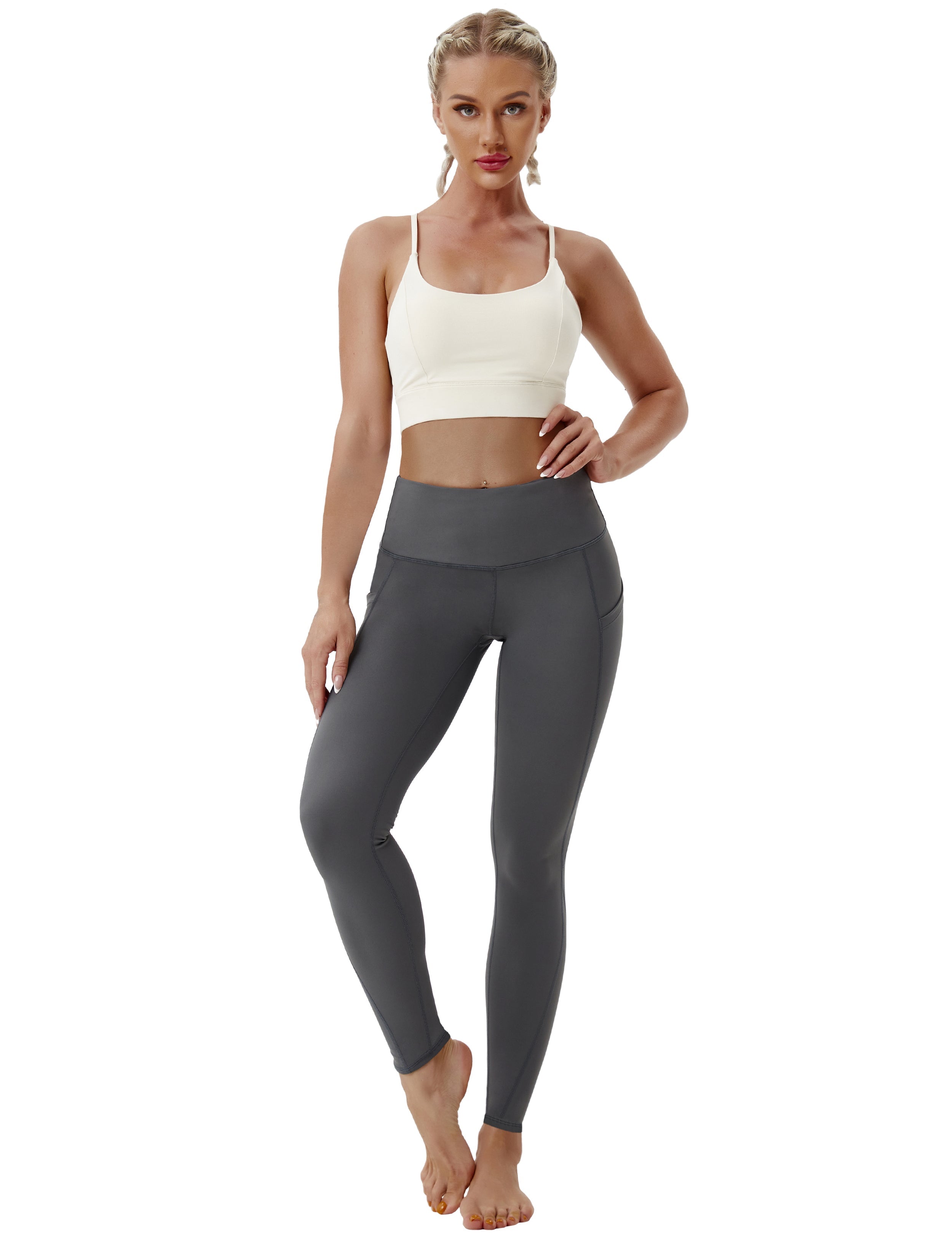 High Waist Side Pockets Tall Size Pants shadowcharcoal 75% Nylon, 25% Spandex Fabric doesn't attract lint easily 4-way stretch No see-through Moisture-wicking Tummy control Inner pocket