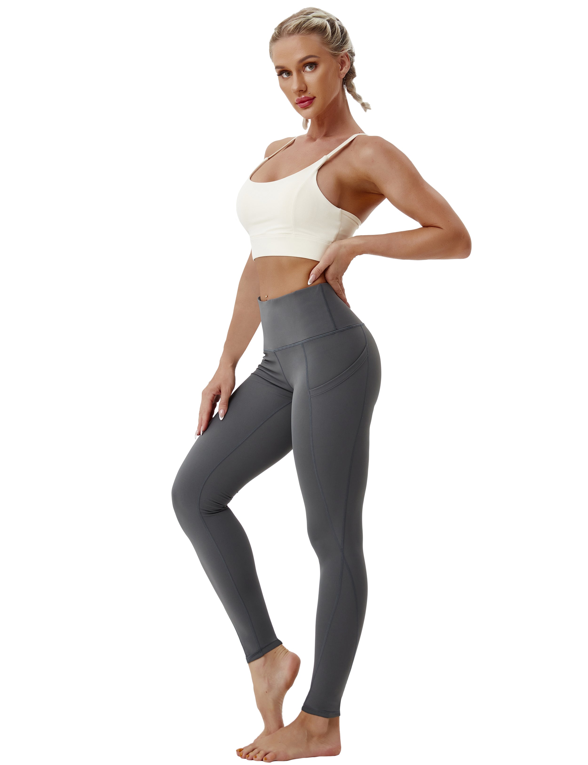 High Waist Side Pockets Biking Pants shadowcharcoal 75% Nylon, 25% Spandex Fabric doesn't attract lint easily 4-way stretch No see-through Moisture-wicking Tummy control Inner pocket