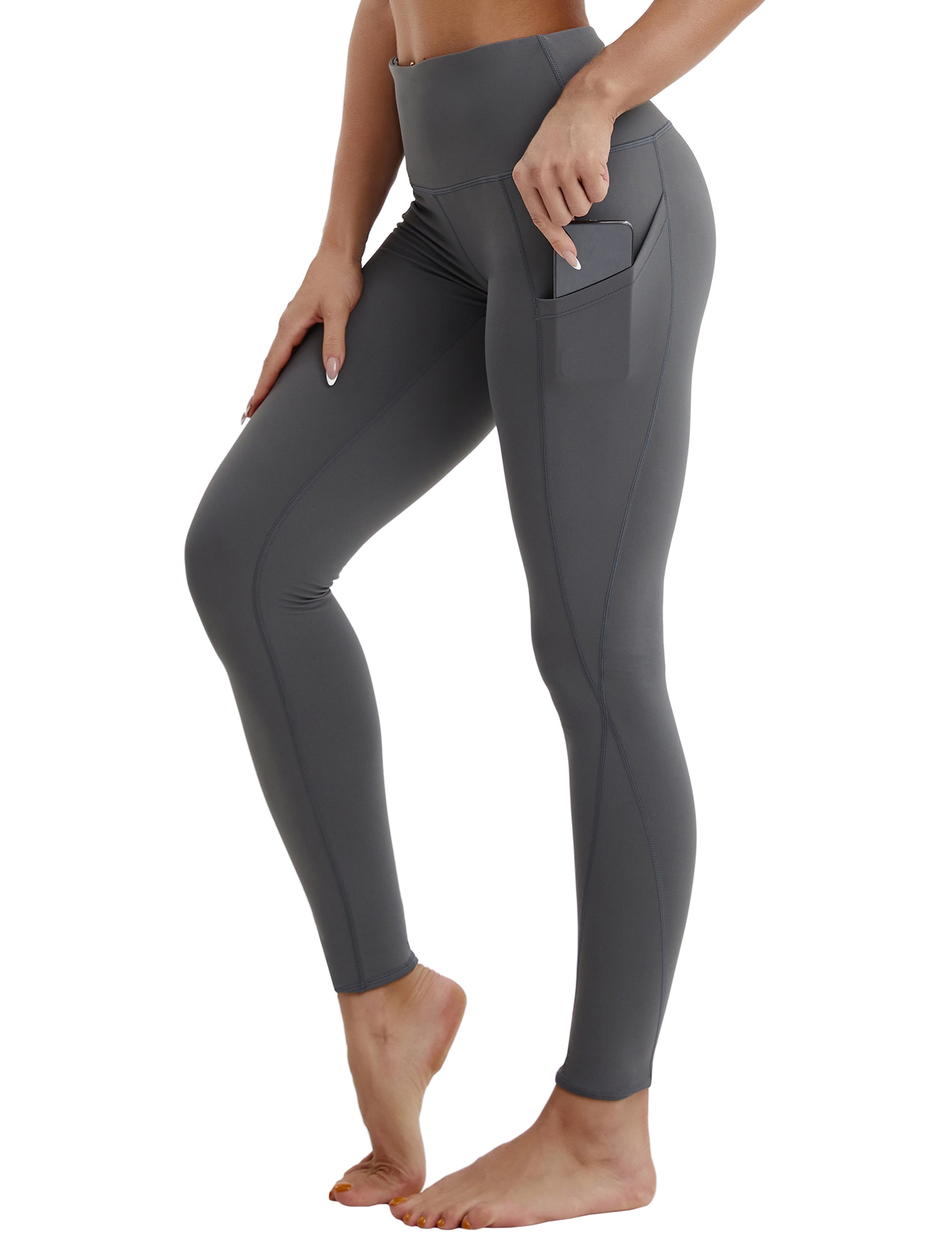 High Waist Side Pockets Biking Pants shadowcharcoal 75% Nylon, 25% Spandex Fabric doesn't attract lint easily 4-way stretch No see-through Moisture-wicking Tummy control Inner pocket