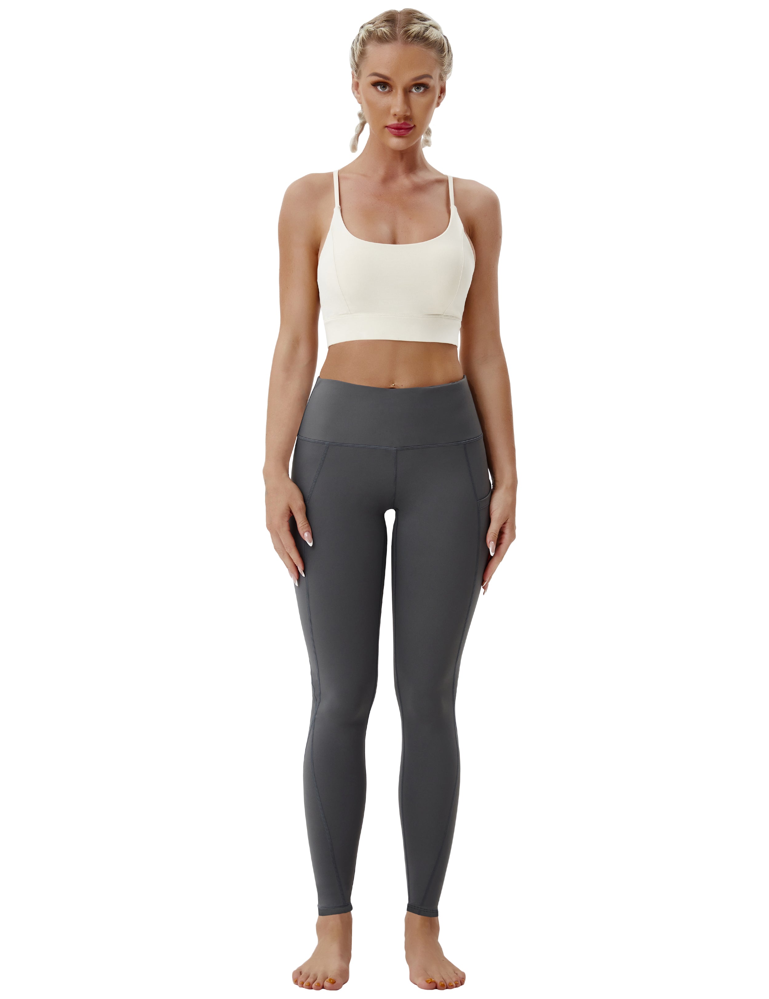 High Waist Side Pockets Pilates Pants shadowcharcoal 75% Nylon, 25% Spandex Fabric doesn't attract lint easily 4-way stretch No see-through Moisture-wicking Tummy control Inner pocket