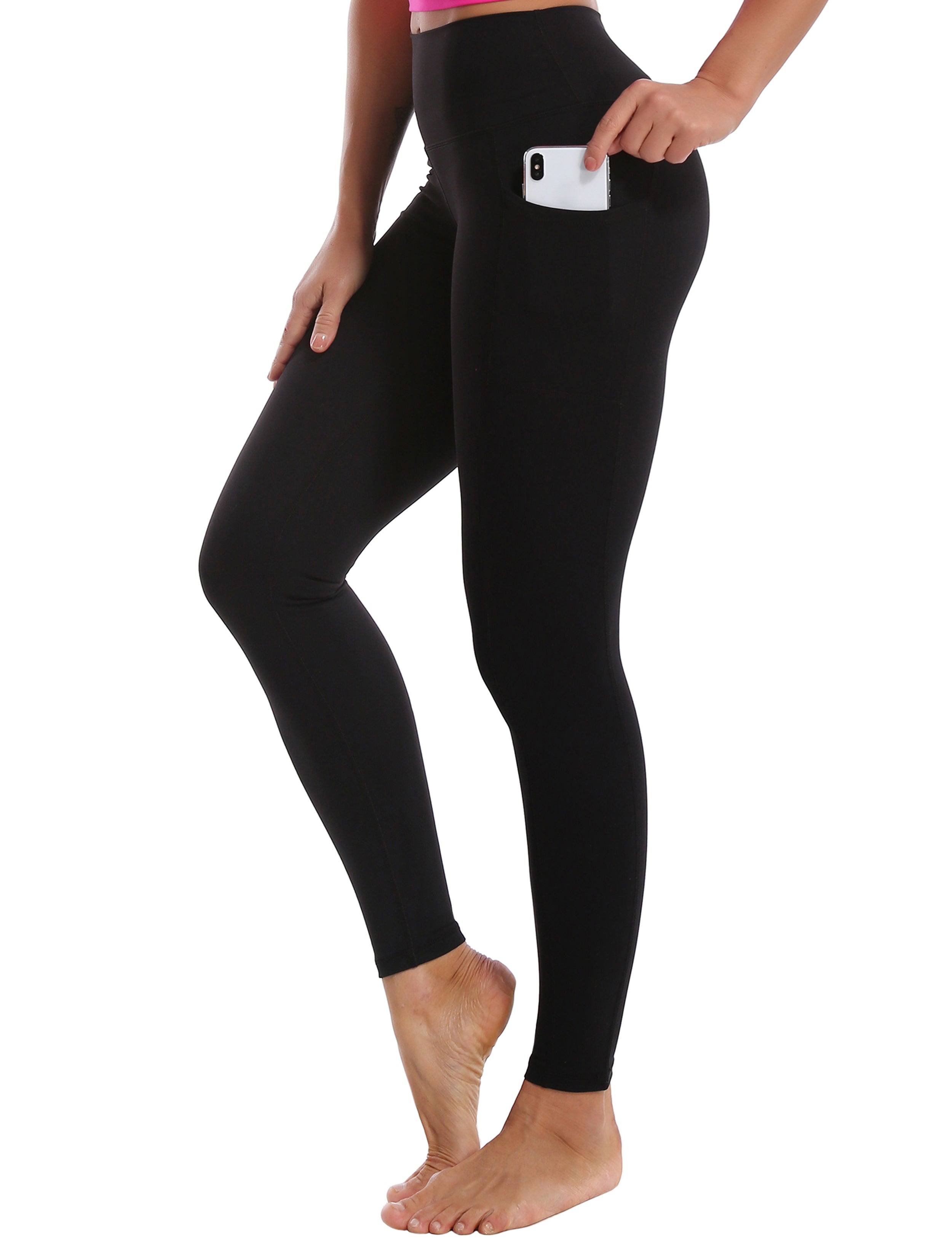 High Waisted Yoga Pants 7/8 Length Leggings with Pockets black